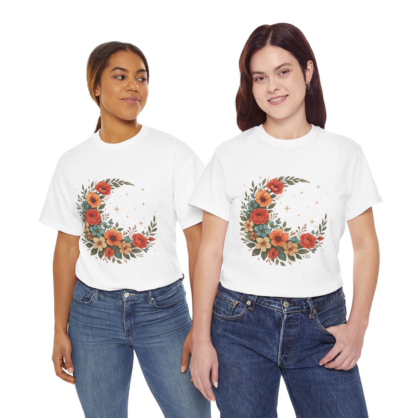 Floral Crescent Moon T-Shirt – Boho Nature Aesthetic Tee
