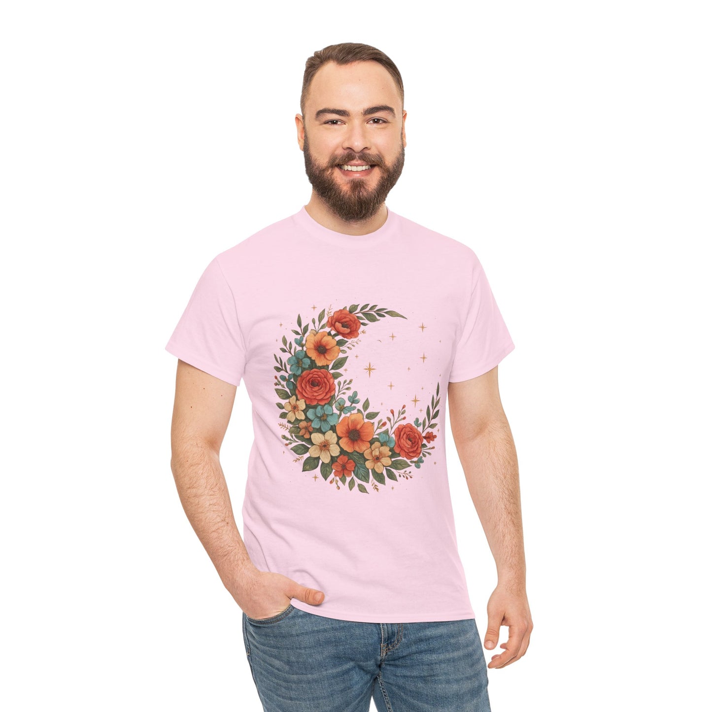 Floral Crescent Moon T-Shirt – Boho Nature Aesthetic Tee