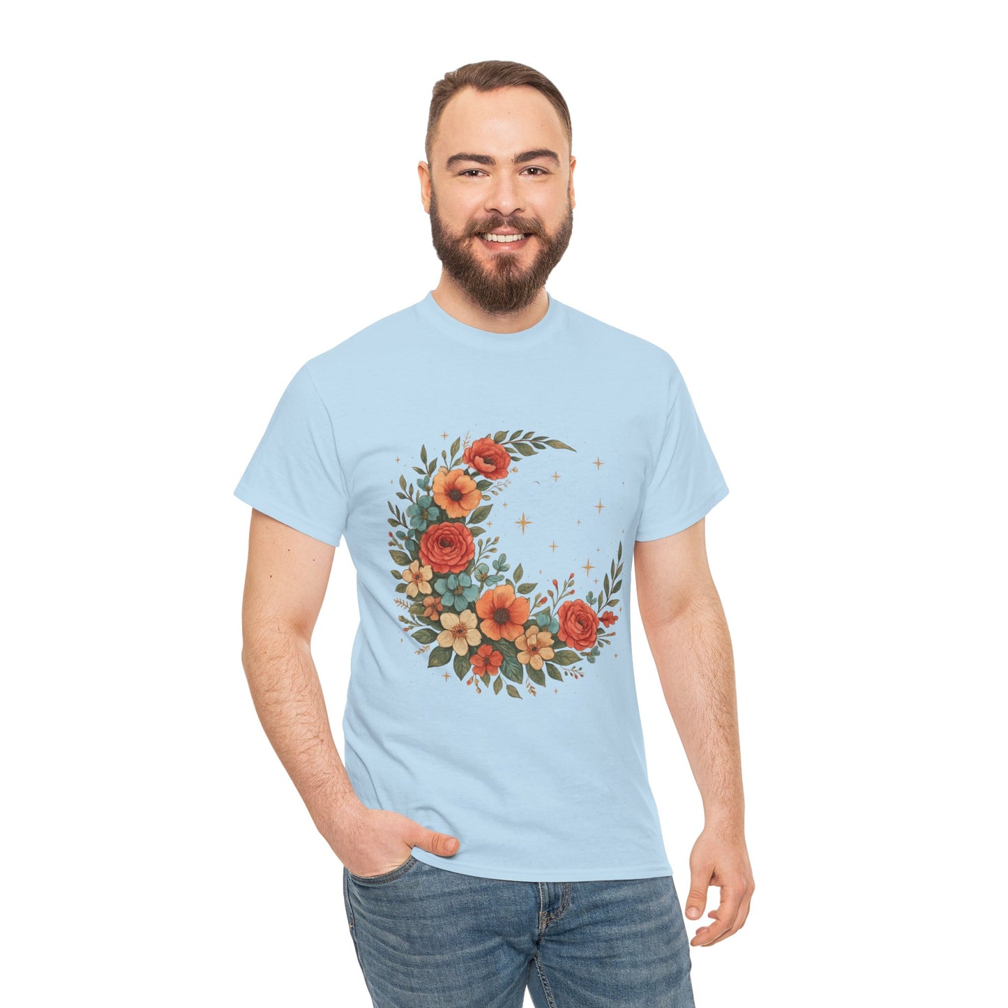 Floral Crescent Moon T-Shirt – Boho Nature Aesthetic Tee