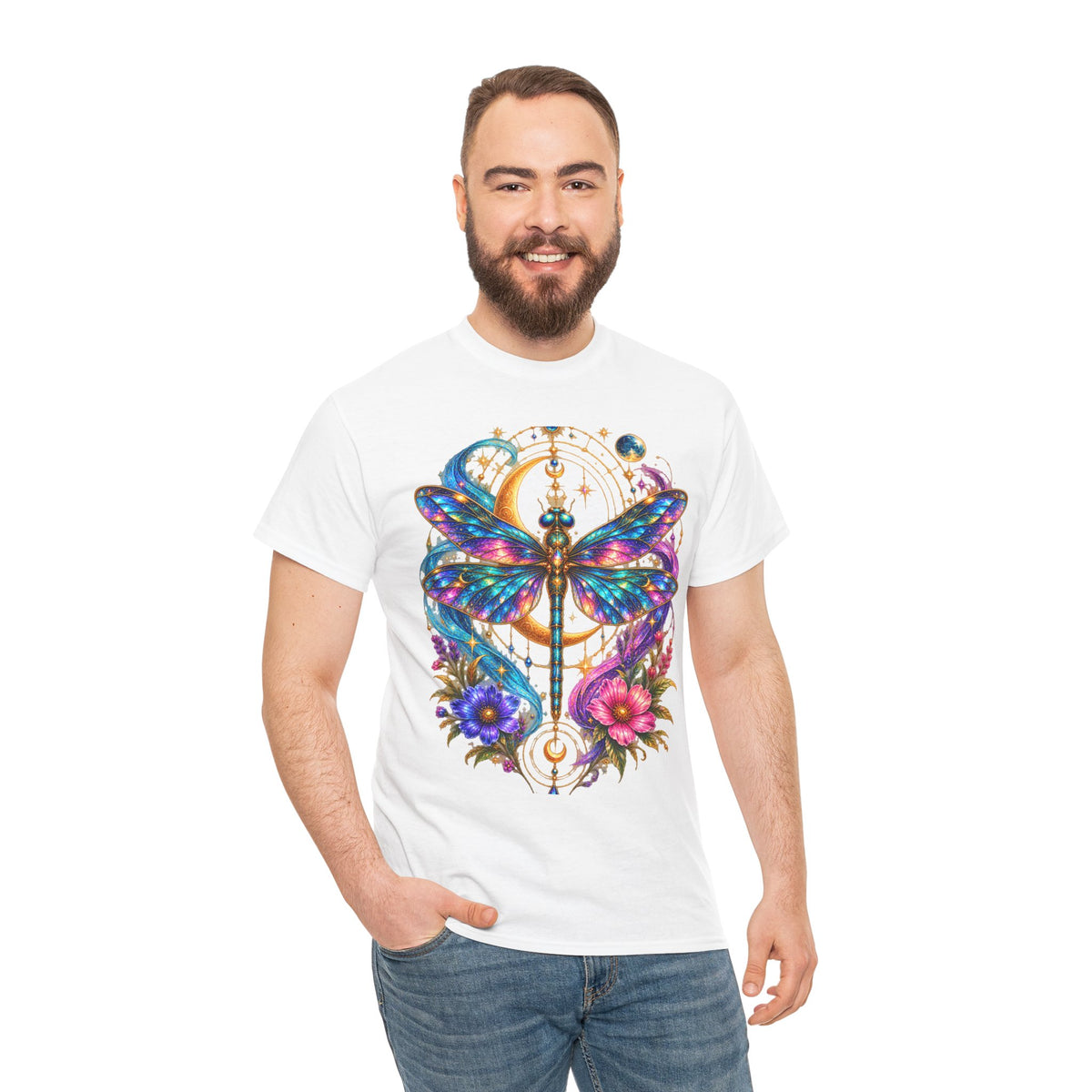 Celestial Dragonfly T-Shirt – Moon & Wildflower Nature Tee