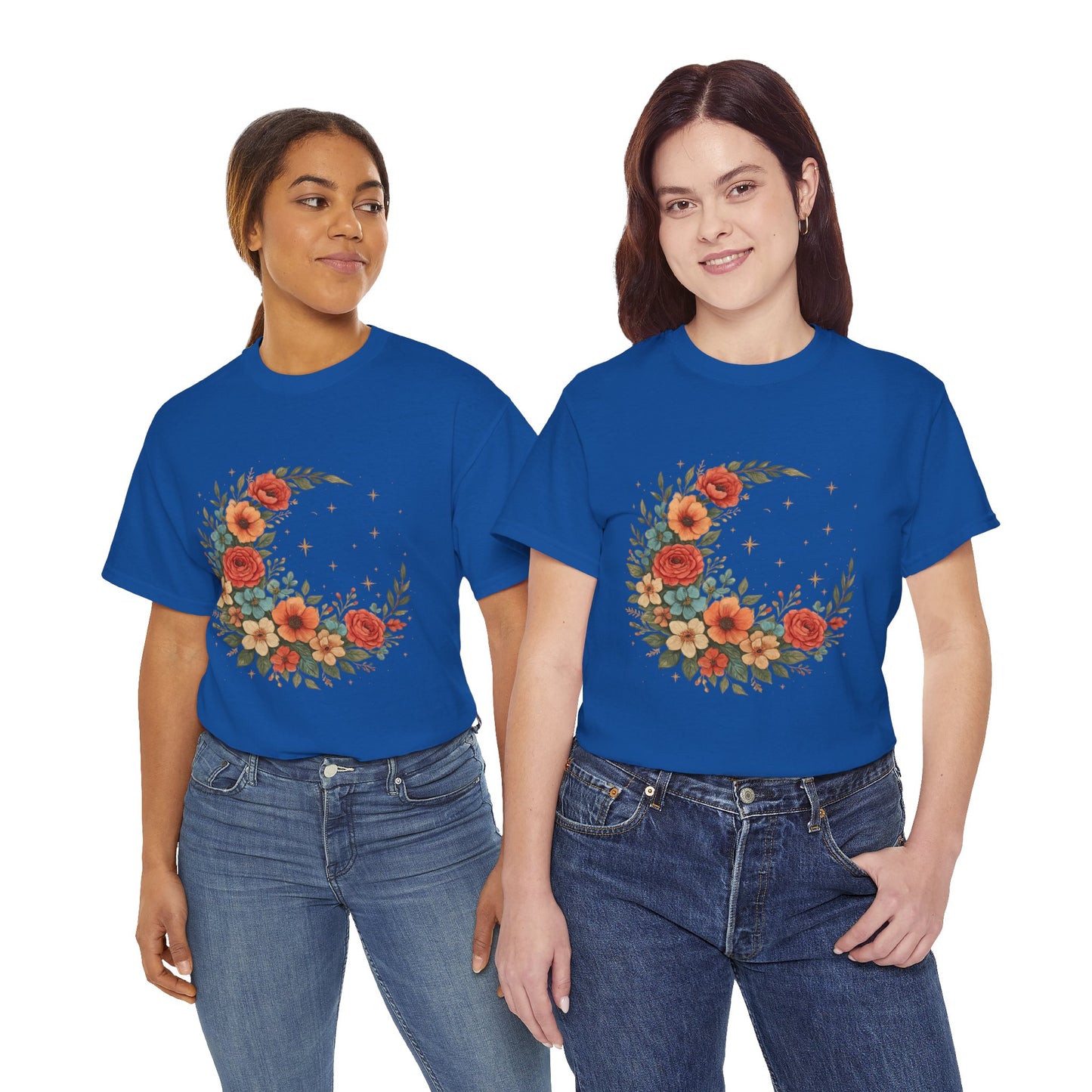 Floral Crescent Moon T-Shirt – Boho Nature Aesthetic Tee