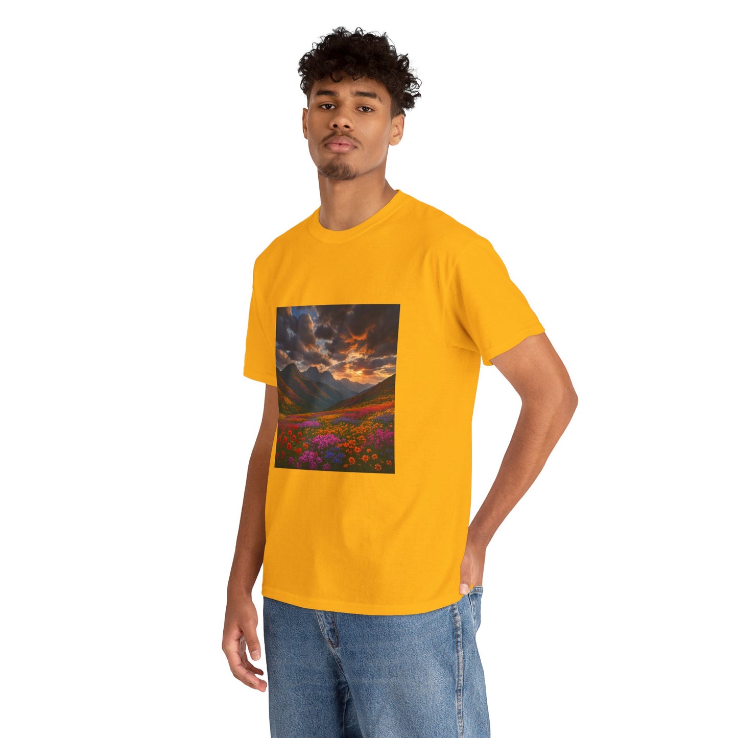 Wildflower Mountain Landscape T-Shirt – Minimalist Nature Graphic Tee