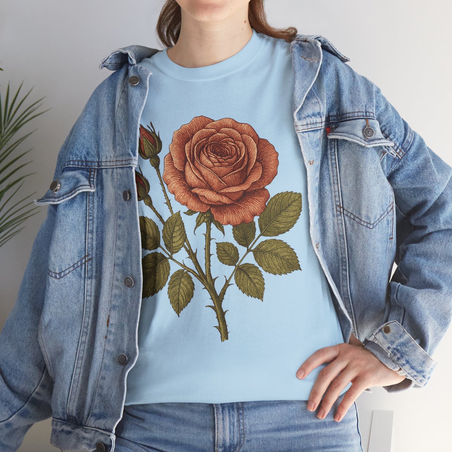 Vintage Botanical Rose T-Shirt – Minimalist Floral Aesthetic Tee