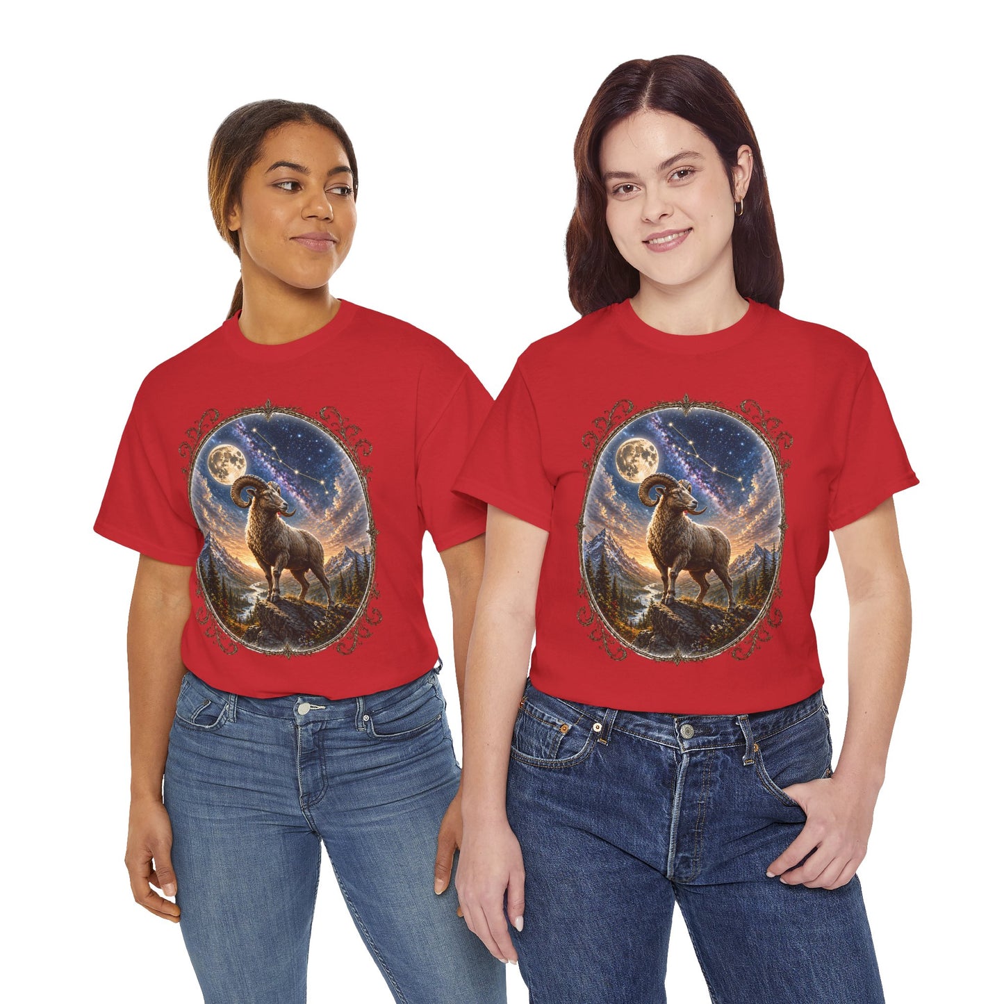 Aries Zodiac T-Shirt – Mystic Ram Moon Shirt, Astrology Graphic Tee, Spiritual Horoscope Design