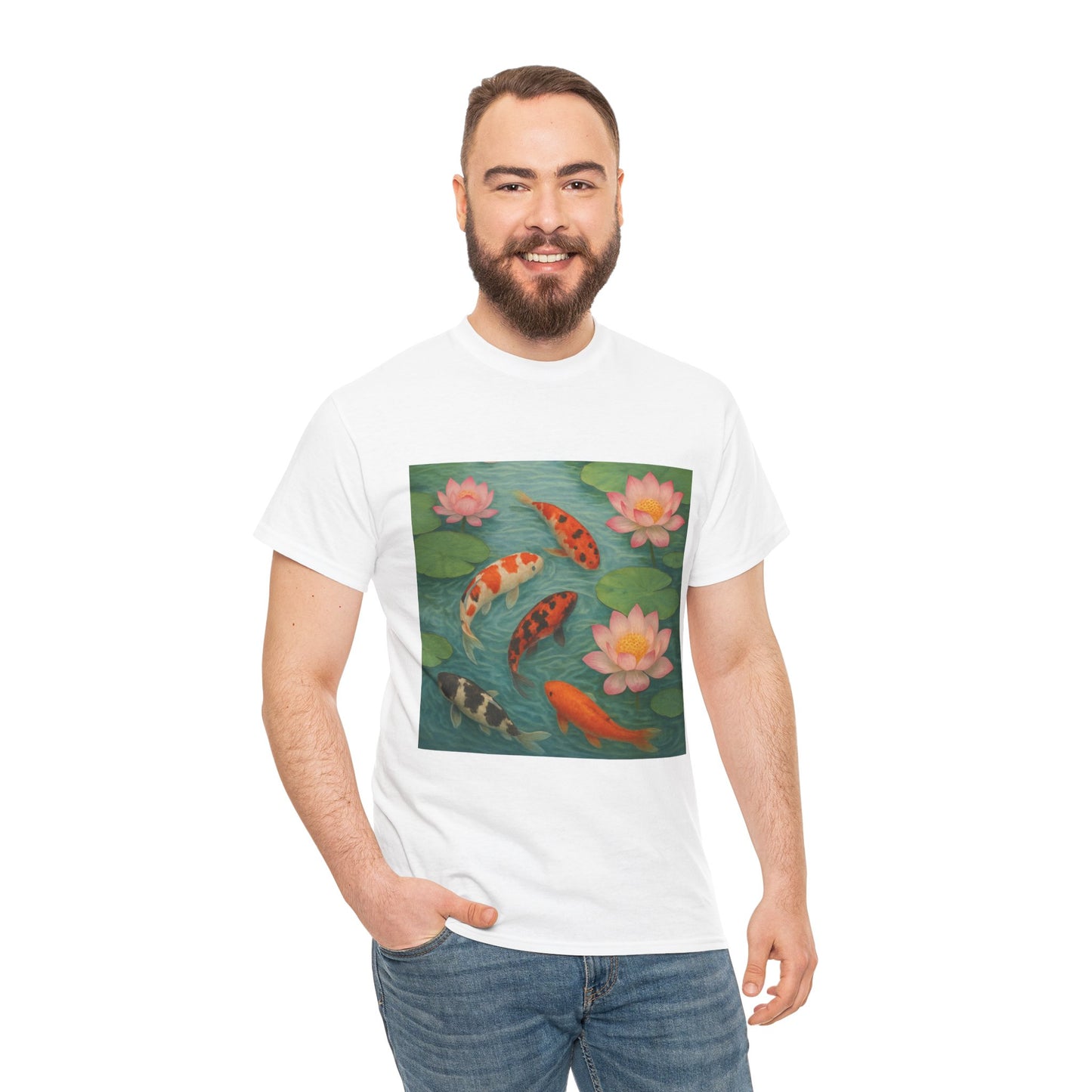 Koi Fish Lotus Pond T-Shirt – Zen Nature Aesthetic Tee