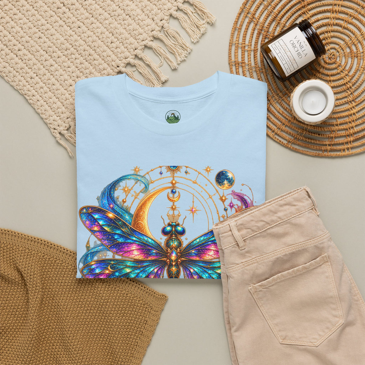 Celestial Dragonfly T-Shirt – Moon & Wildflower Nature Tee