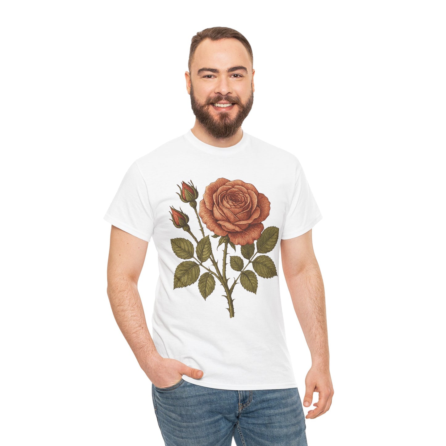 Vintage Botanical Rose T-Shirt – Minimalist Floral Aesthetic Tee