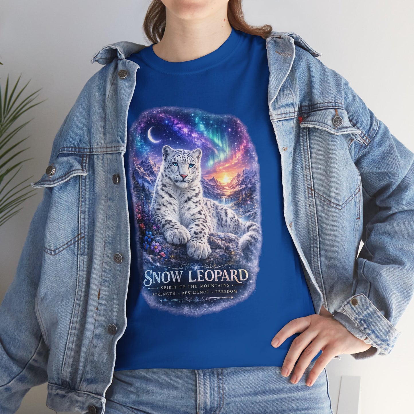 Snow Leopard T-Shirt – Mystic Mountain Wildlife Design | Cosmic Big Cat Graphic Tee