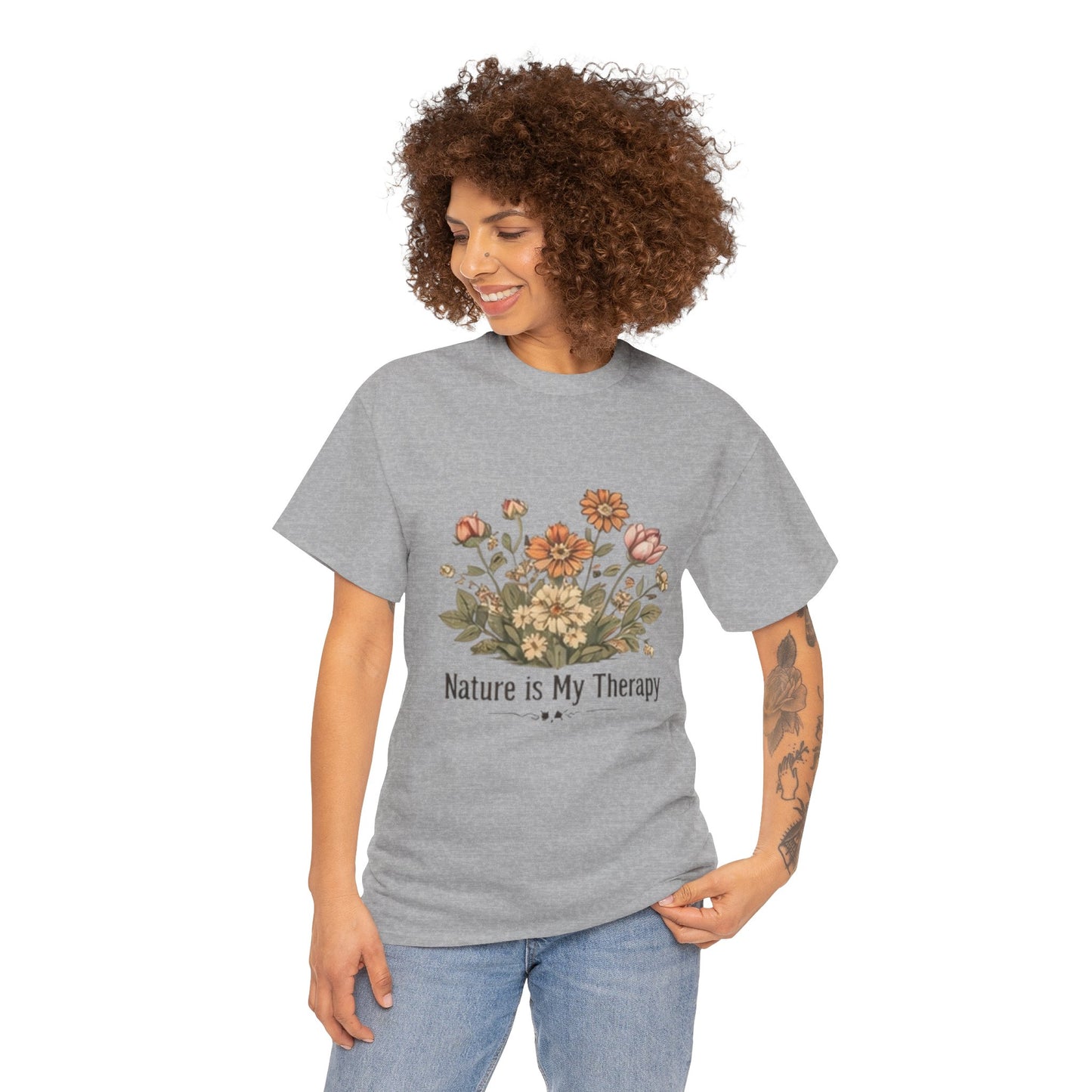 Nature Is My Therapy T-Shirt - Minimalist Floral Design Tee