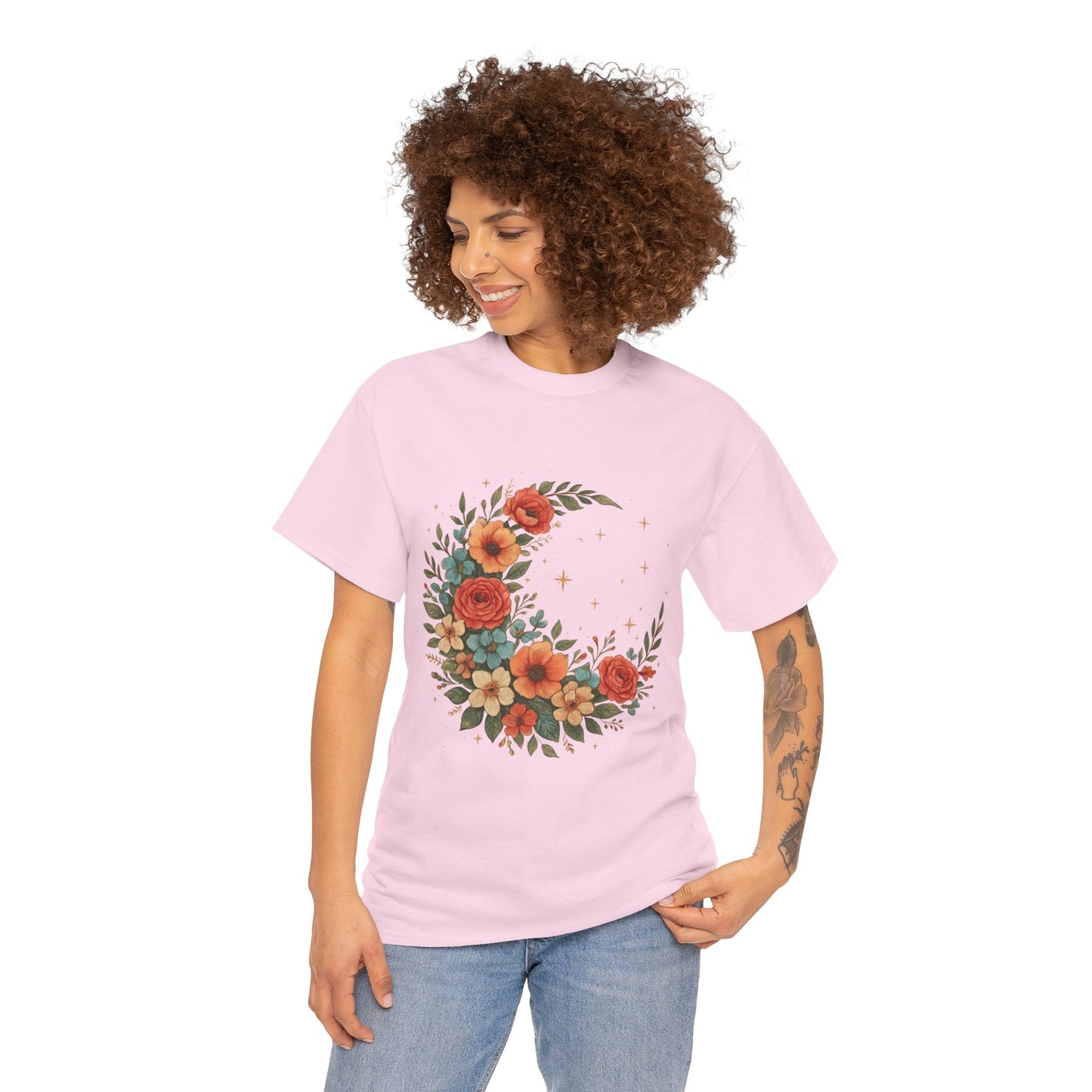 Floral Crescent Moon T-Shirt – Boho Nature Aesthetic Tee