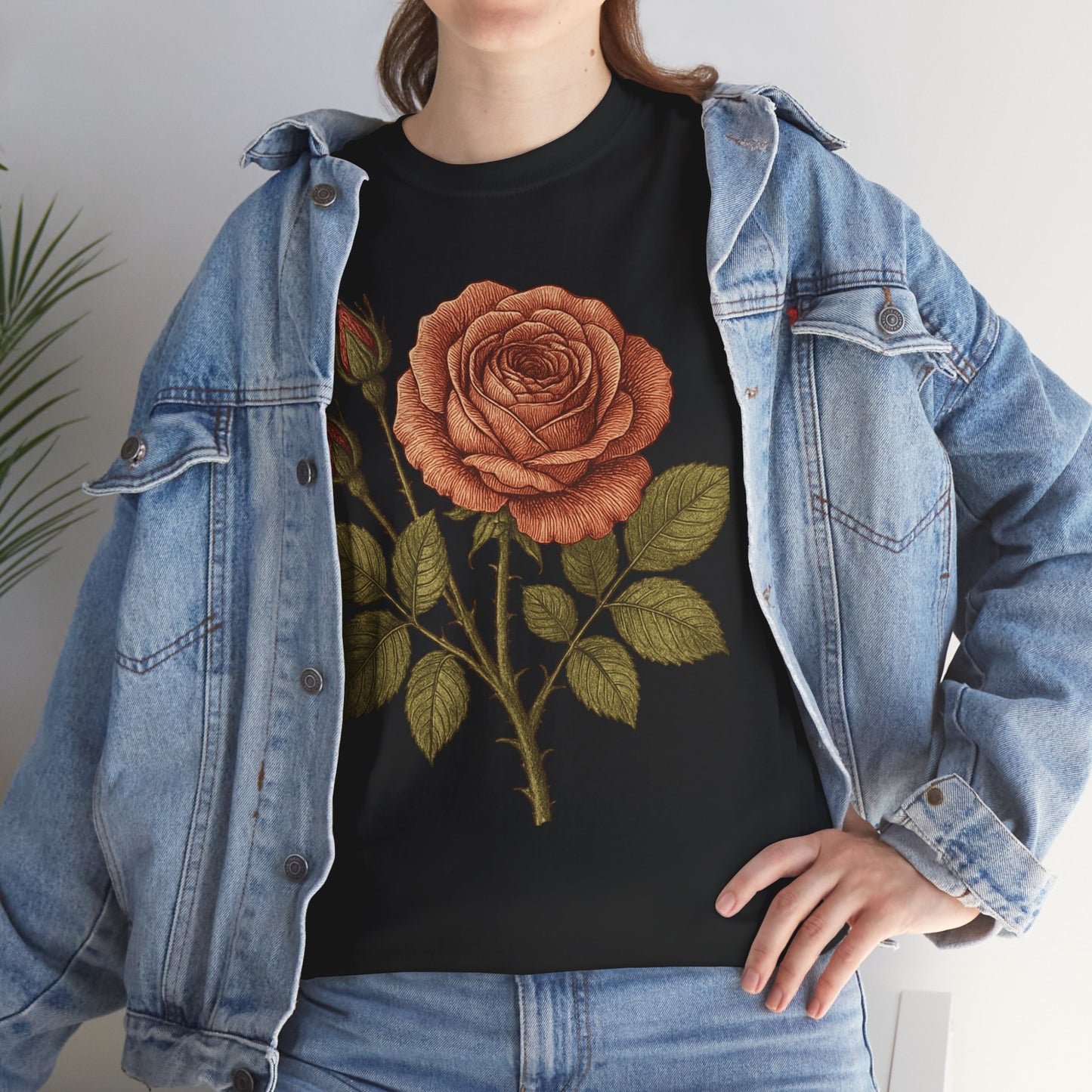Vintage Botanical Rose T-Shirt – Minimalist Floral Aesthetic Tee