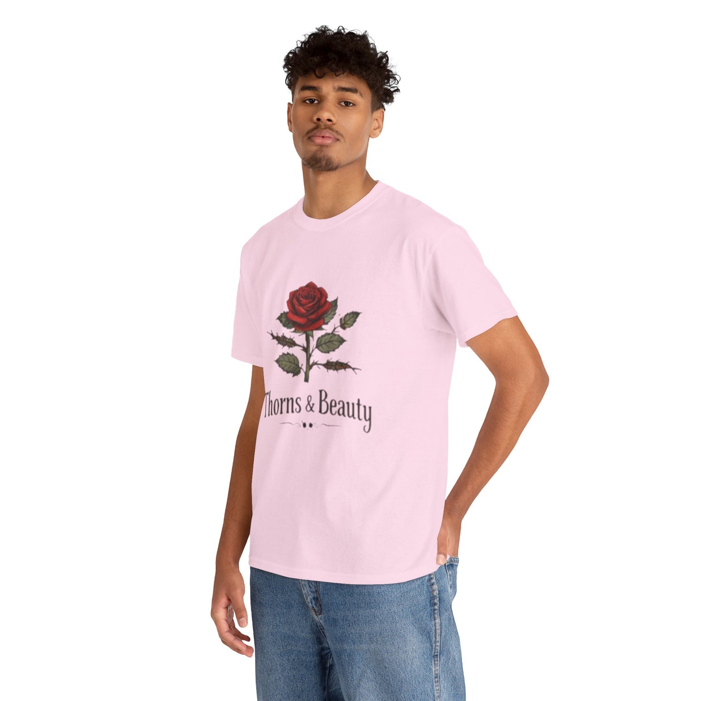 Thorns & Beauty Rose T-Shirt – Minimalist Floral Graphic Tee, Aesthetic Rose Design, Elegant Botanical Shirt