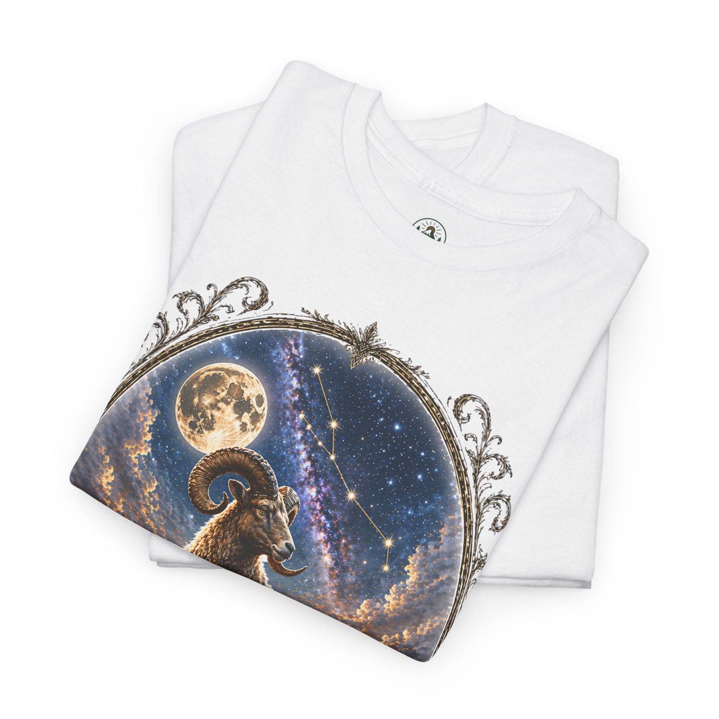 Aries Zodiac T-Shirt – Mystic Ram Moon Shirt, Astrology Graphic Tee, Spiritual Horoscope Design