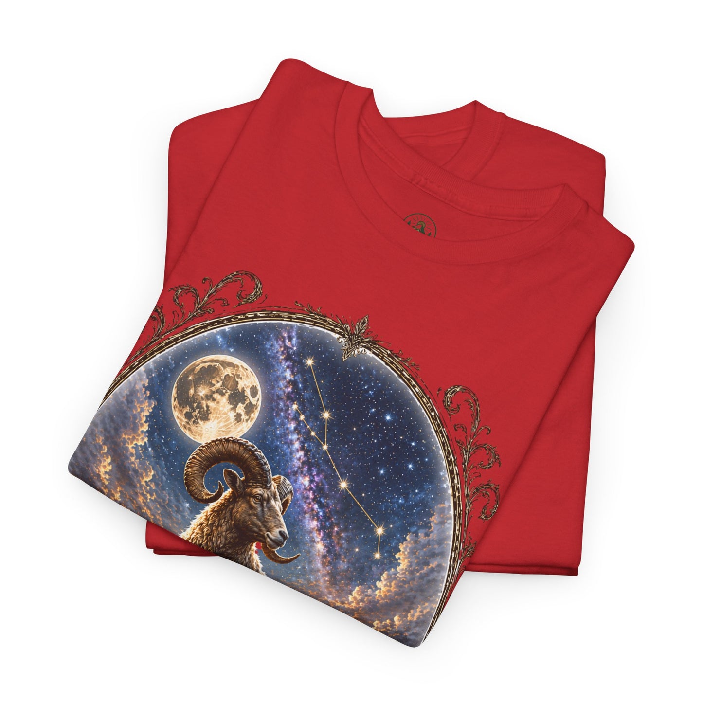 Aries Zodiac T-Shirt – Mystic Ram Moon Shirt, Astrology Graphic Tee, Spiritual Horoscope Design