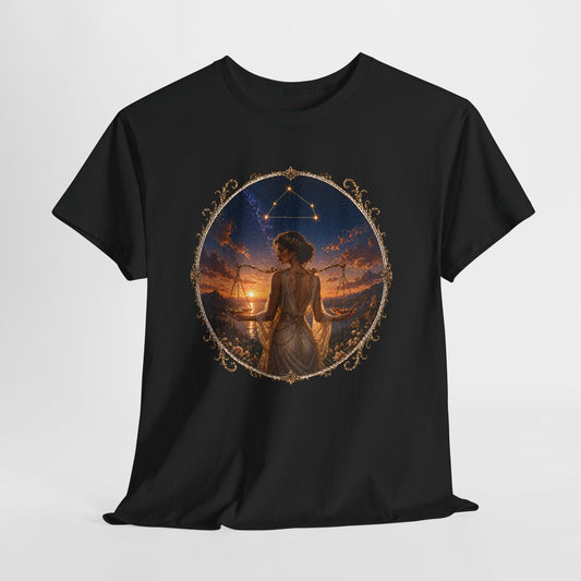 Libra Zodiac T-Shirt – Balance Scales Aesthetic Design | Elegant Astrology Tee
