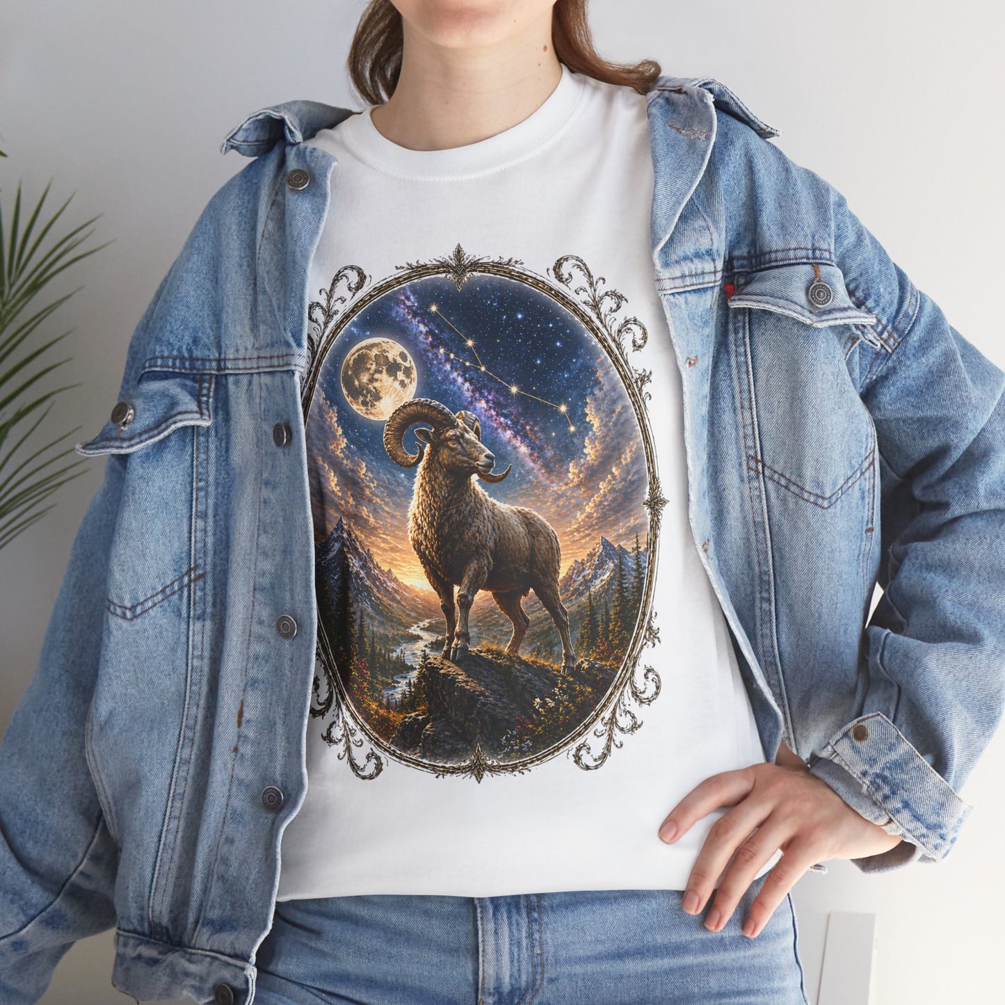 Aries Zodiac T-Shirt – Mystic Ram Moon Shirt, Astrology Graphic Tee, Spiritual Horoscope Design