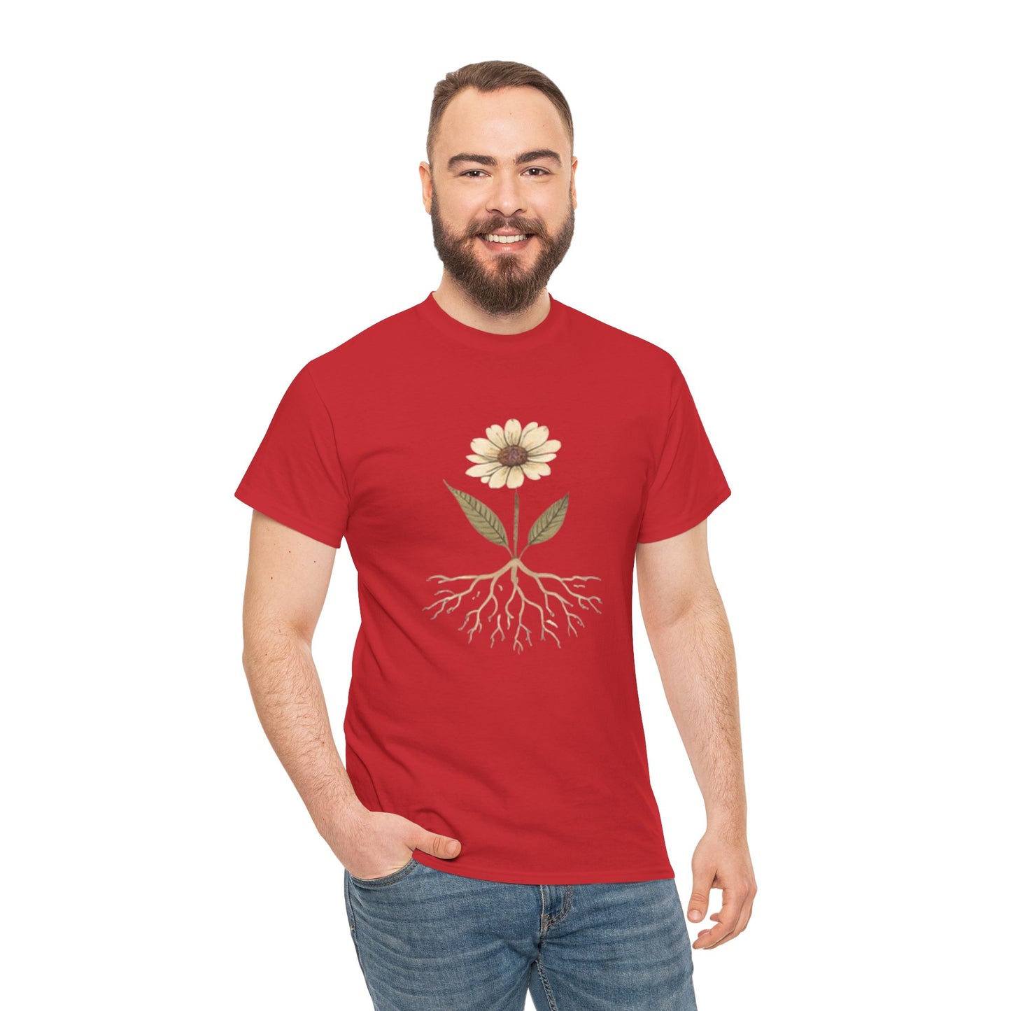Minimalist Flower Roots T-Shirt – Nature Inspired Graphic Tee, Botanical Design, Aesthetic Plant Shirt, Unisex Cotton Tee