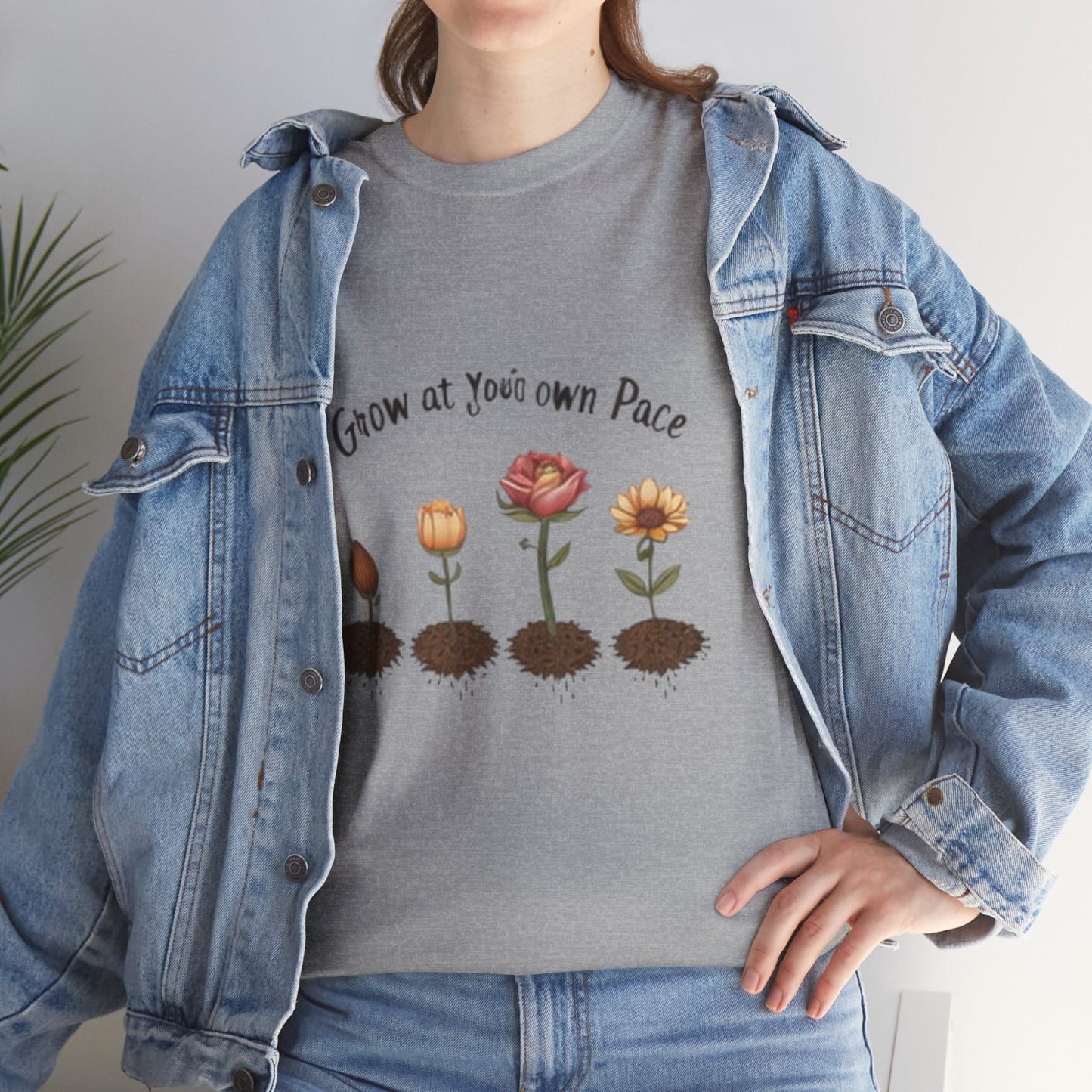 Grow at Your Own Pace T-Shirt – Minimalist Flower Pot Tee, Aesthetic Botanical Shirt, Unisex Gift for Plant Lovers