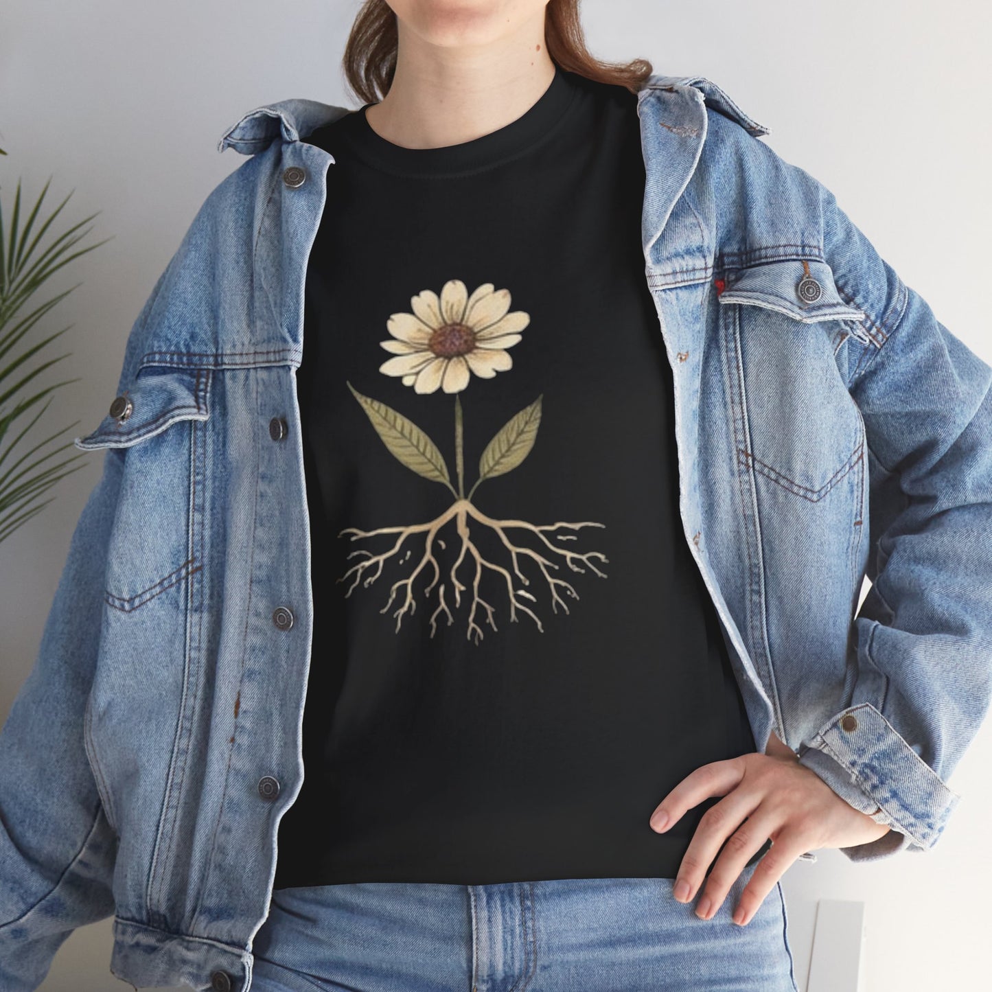 Minimalist Flower Roots T-Shirt – Nature Inspired Graphic Tee, Botanical Design, Aesthetic Plant Shirt, Unisex Cotton Tee