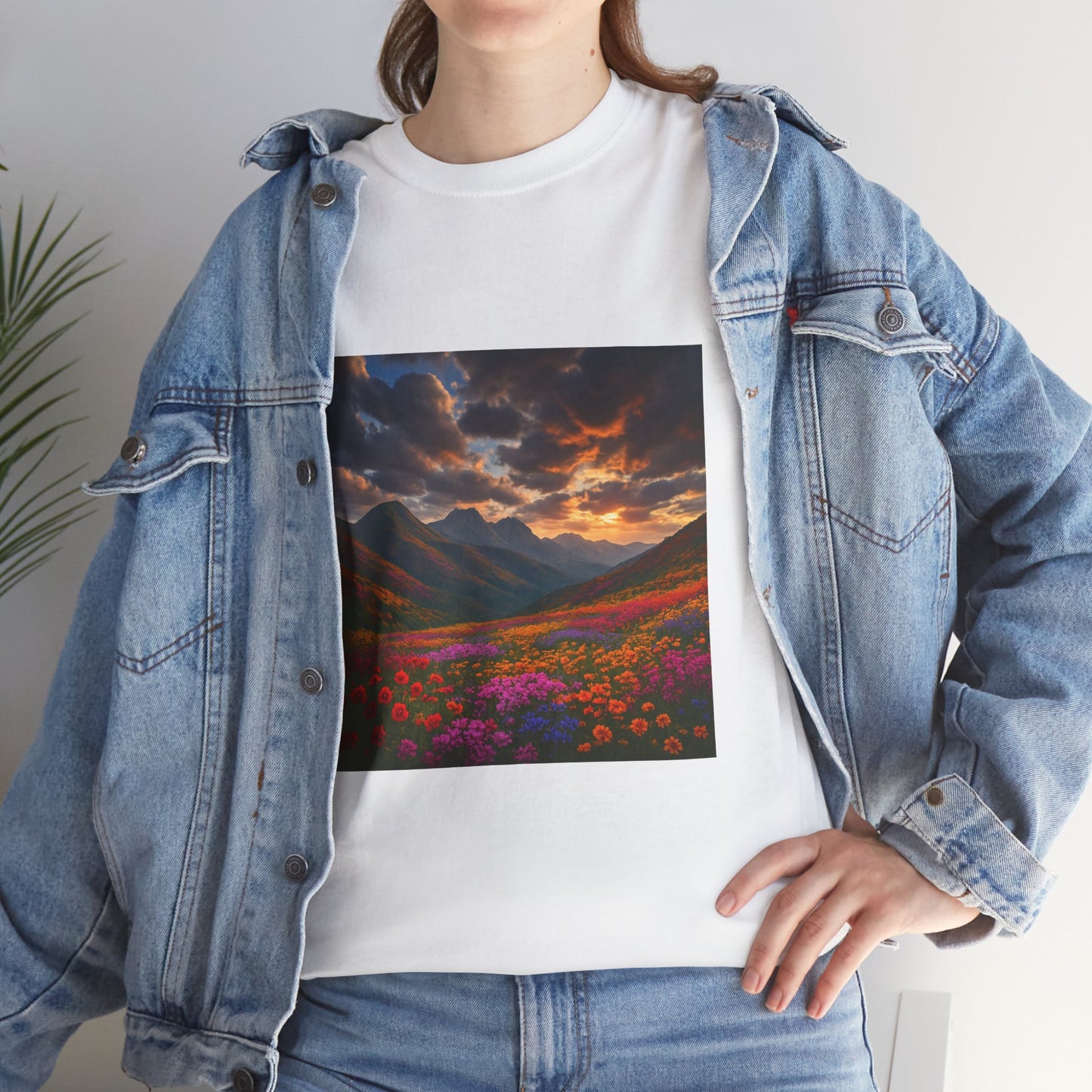 Wildflower Mountain Landscape T-Shirt – Minimalist Nature Graphic Tee