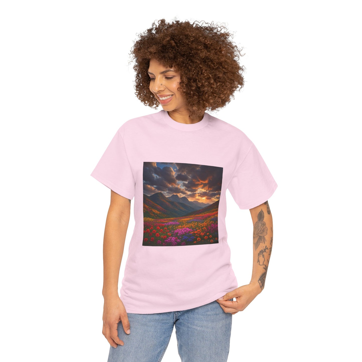 Wildflower Mountain Landscape T-Shirt – Minimalist Nature Graphic Tee