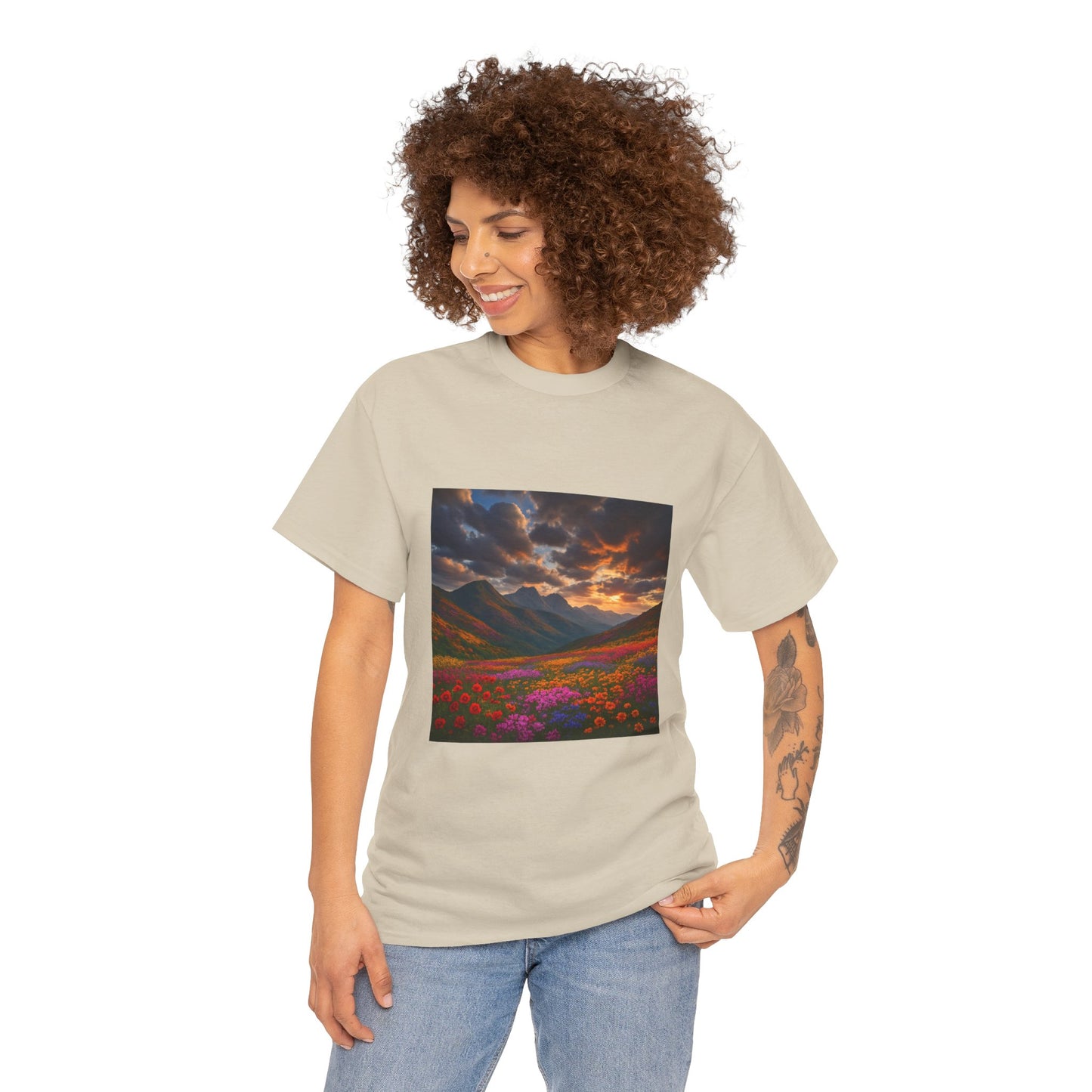 Wildflower Mountain Landscape T-Shirt – Minimalist Nature Graphic Tee