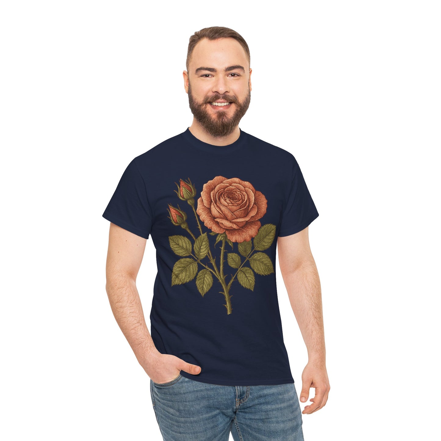 Vintage Botanical Rose T-Shirt – Minimalist Floral Aesthetic Tee