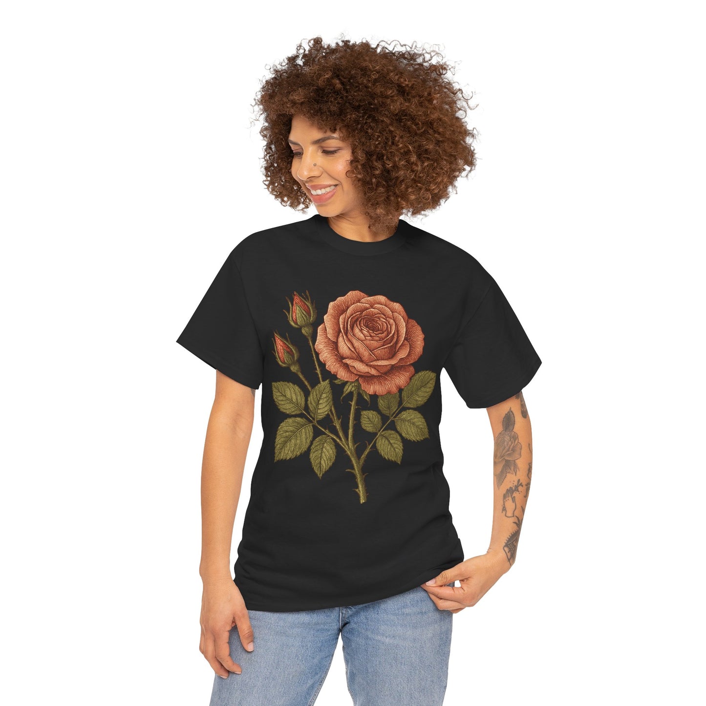 Vintage Botanical Rose T-Shirt – Minimalist Floral Aesthetic Tee