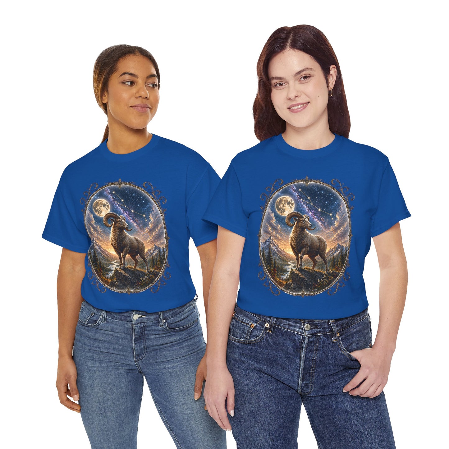 Aries Zodiac T-Shirt – Mystic Ram Moon Shirt, Astrology Graphic Tee, Spiritual Horoscope Design