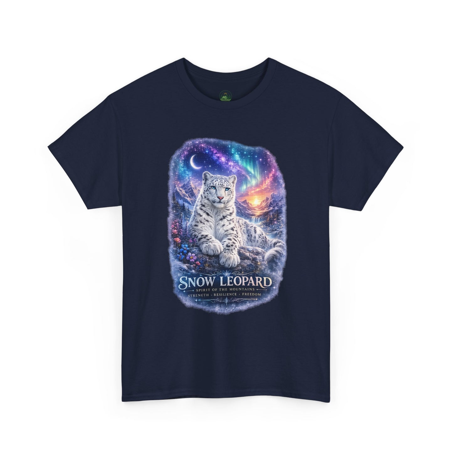 Snow Leopard T-Shirt – Mystic Mountain Wildlife Design | Cosmic Big Cat Graphic Tee