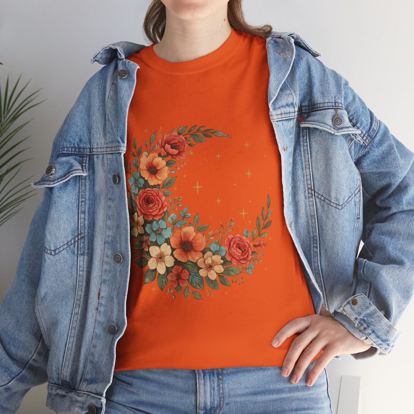 Floral Crescent Moon T-Shirt – Boho Nature Aesthetic Tee