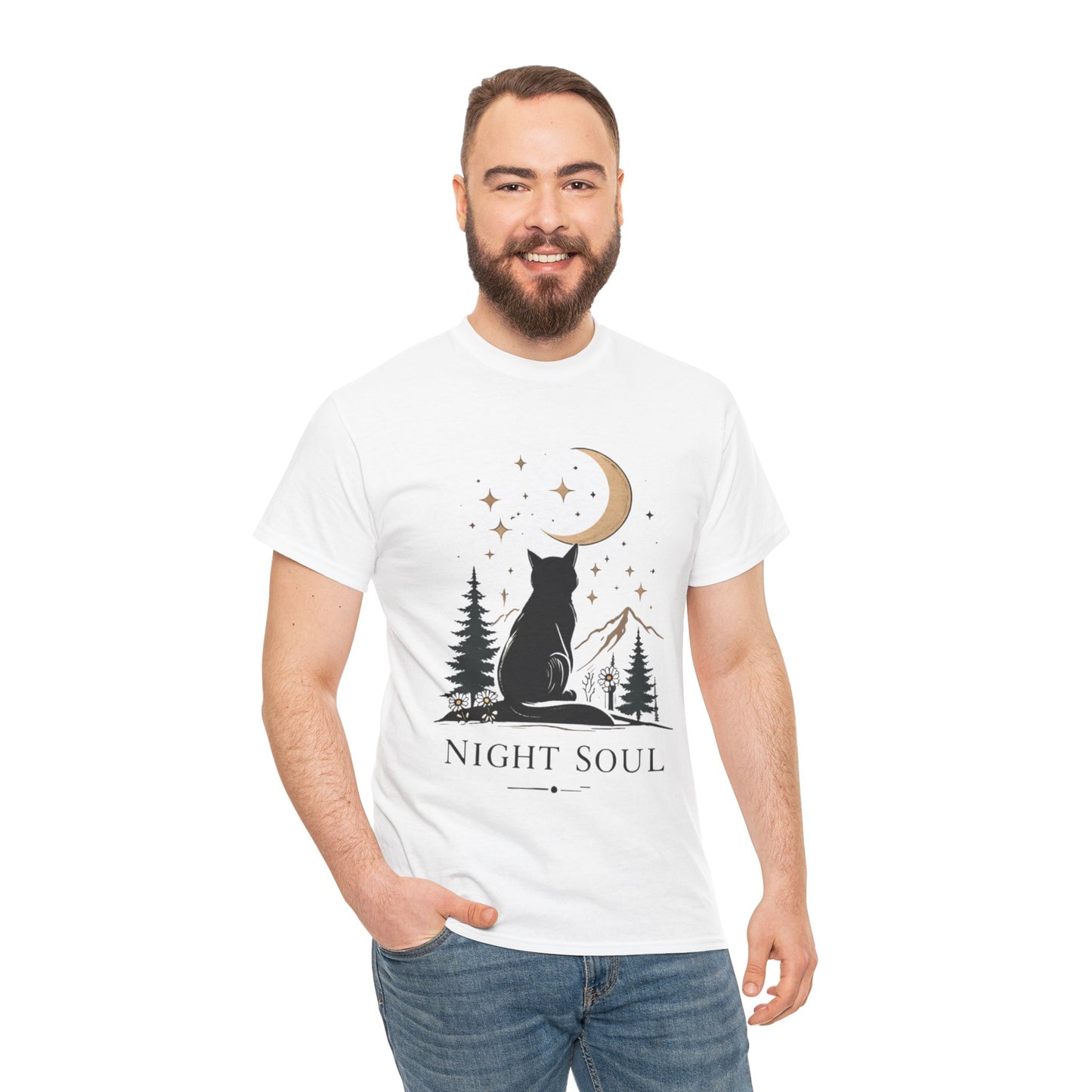 Black Cat Moon T-Shirt – Night Soul Aesthetic Tee, Minimalist Cat Lover Shirt