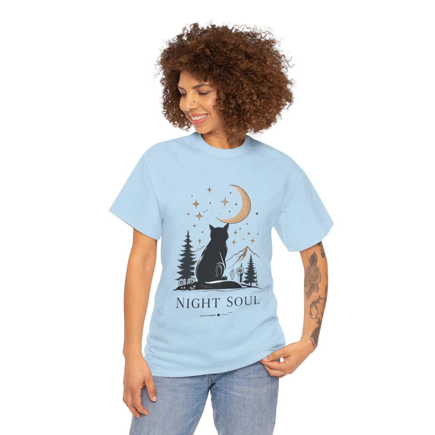 Black Cat Moon T-Shirt – Night Soul Aesthetic Tee, Minimalist Cat Lover Shirt