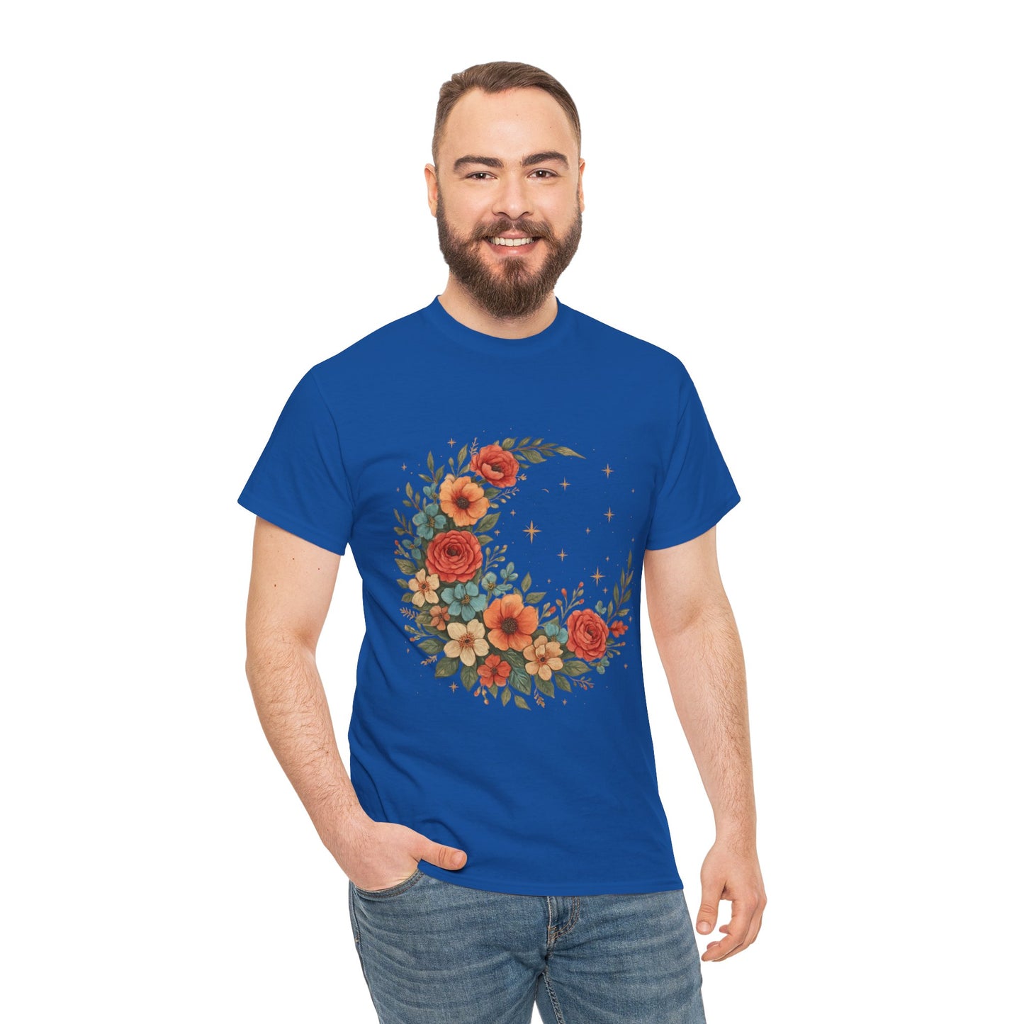 Floral Crescent Moon T-Shirt – Boho Nature Aesthetic Tee