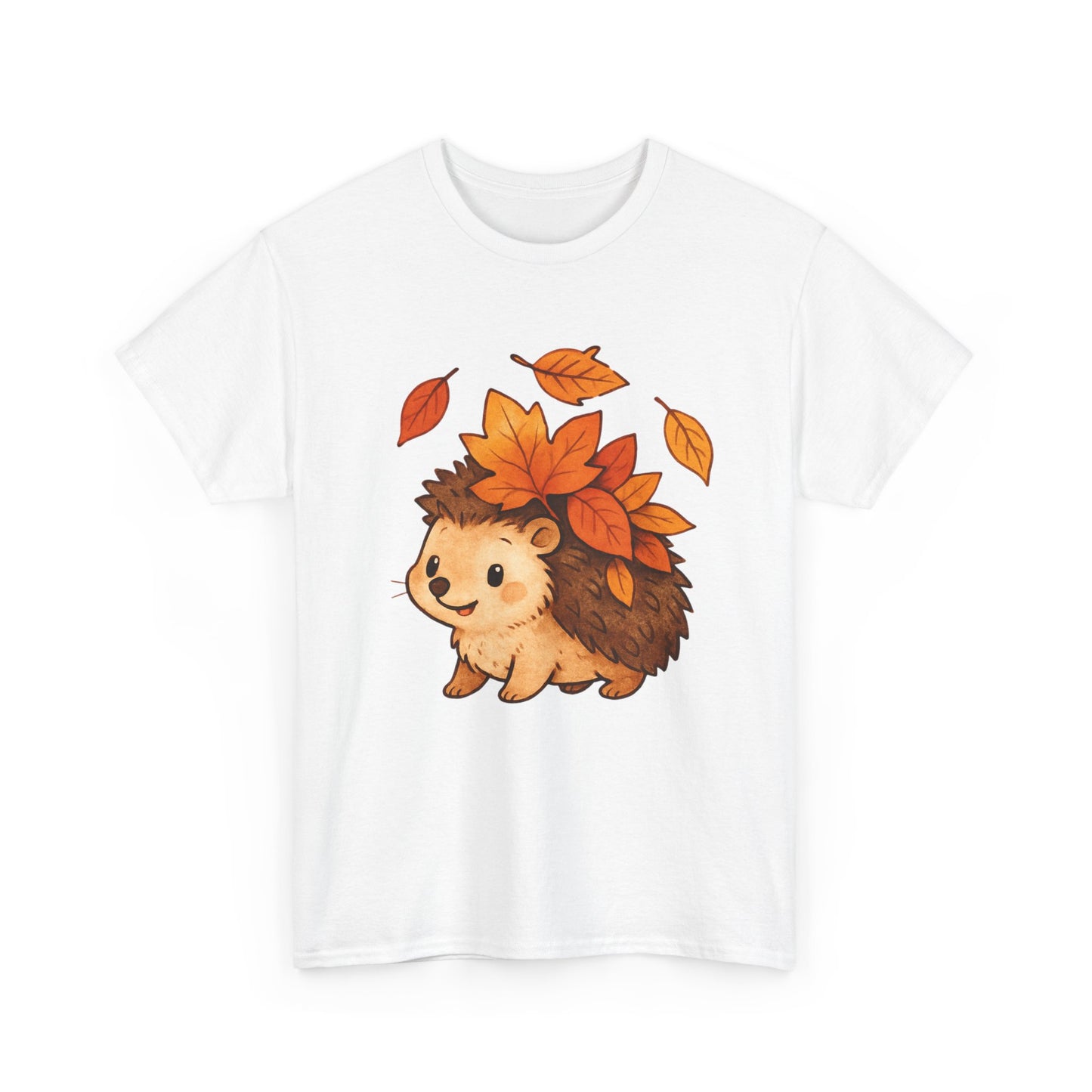 Cute Hedgehog Autumn Leaves T-Shirt – Minimalist Nature Graphic Tee