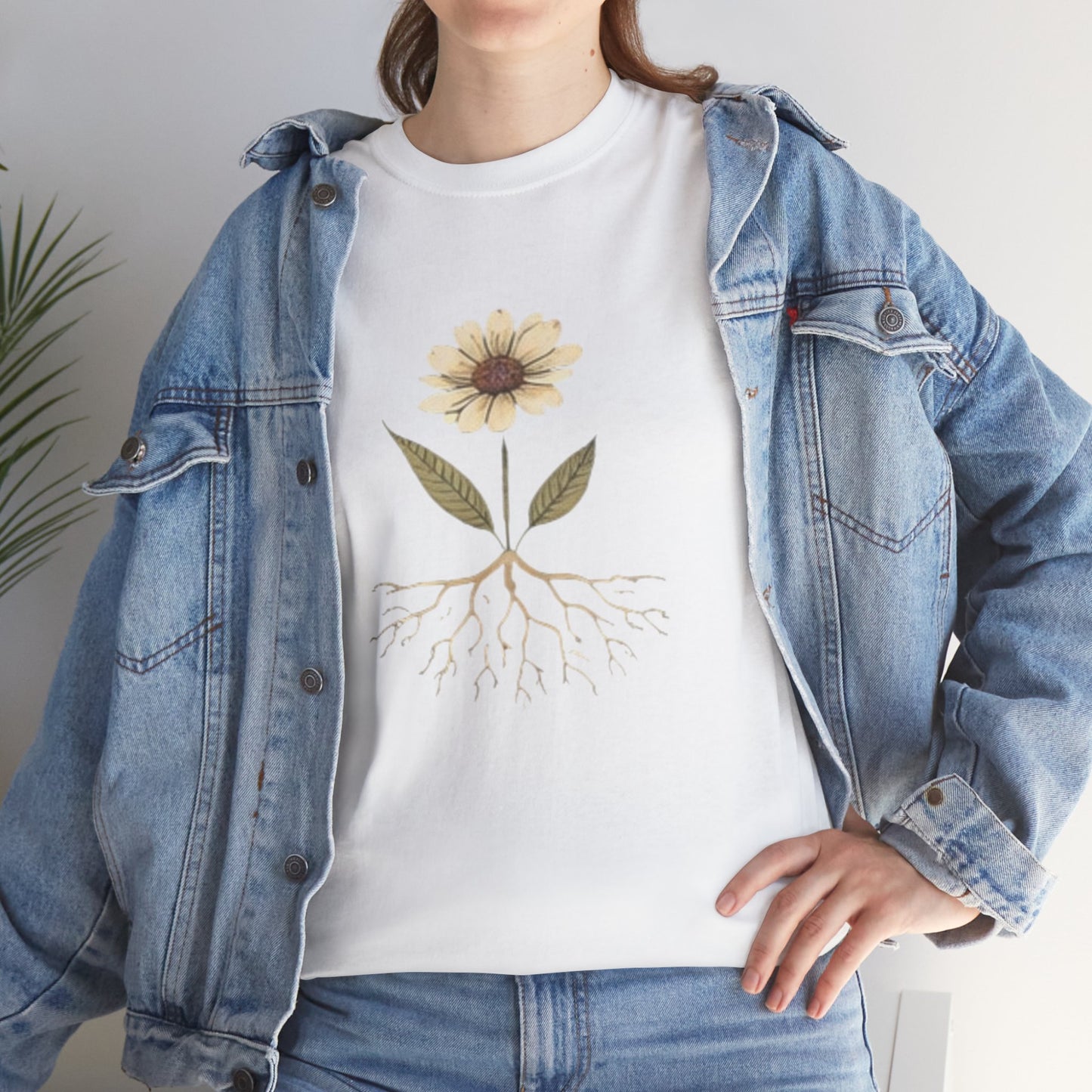 Minimalist Flower Roots T-Shirt – Nature Inspired Graphic Tee, Botanical Design, Aesthetic Plant Shirt, Unisex Cotton Tee