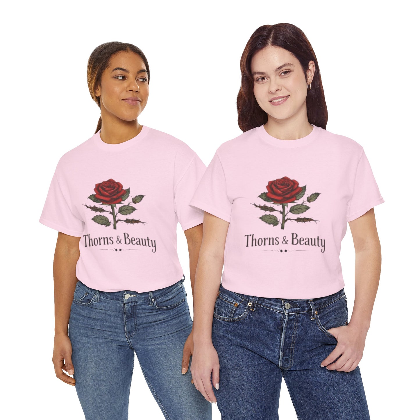Thorns & Beauty Rose T-Shirt – Minimalist Floral Graphic Tee, Aesthetic Rose Design, Elegant Botanical Shirt