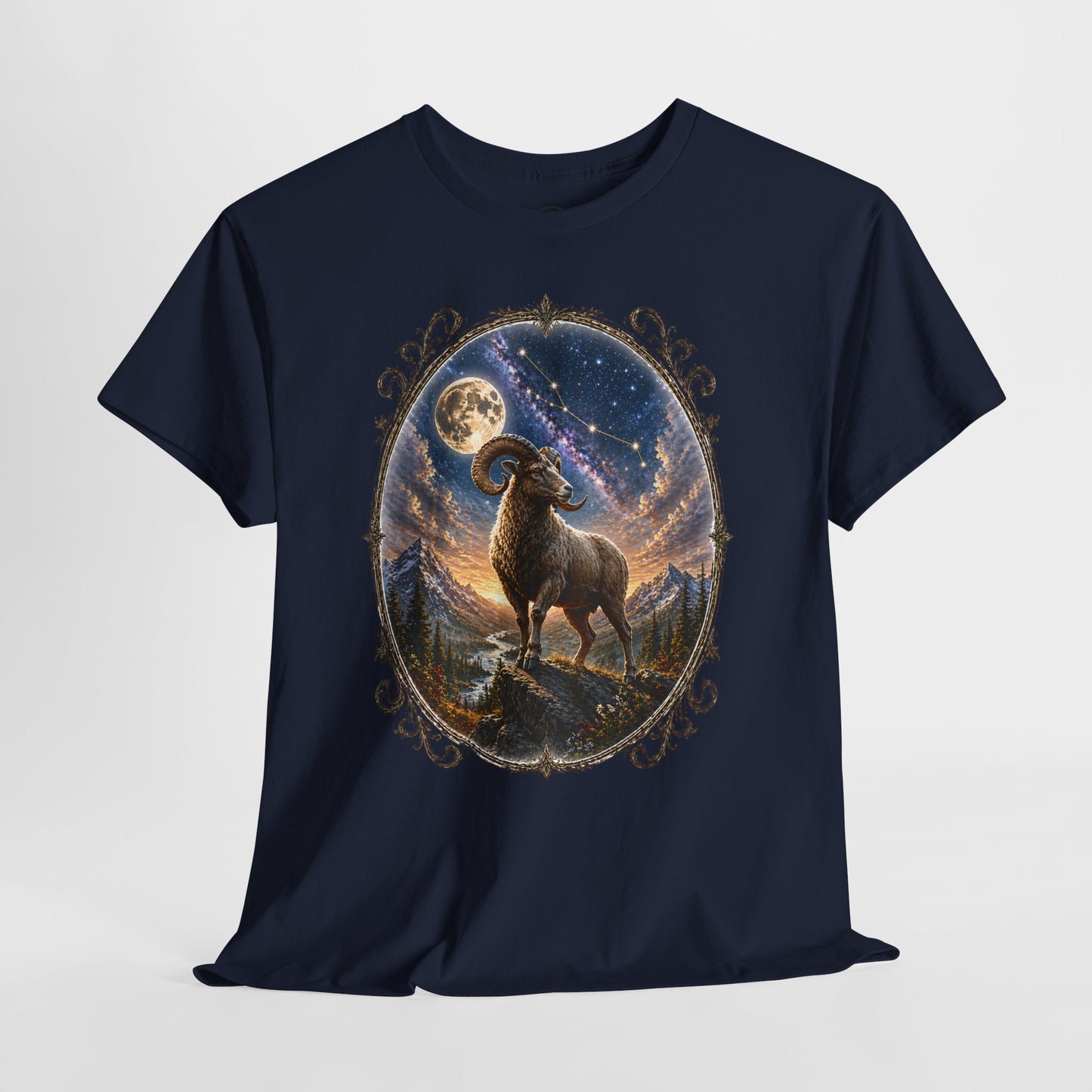 Aries Zodiac T-Shirt – Mystic Ram Moon Shirt, Astrology Graphic Tee, Spiritual Horoscope Design