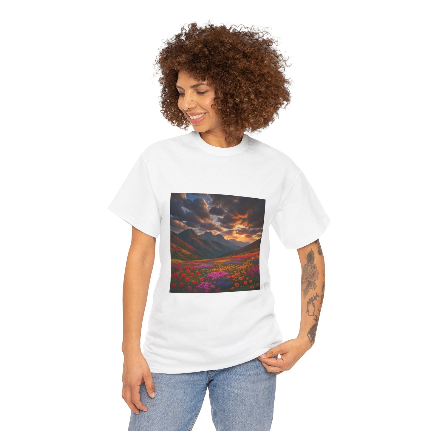 Wildflower Mountain Landscape T-Shirt – Minimalist Nature Graphic Tee