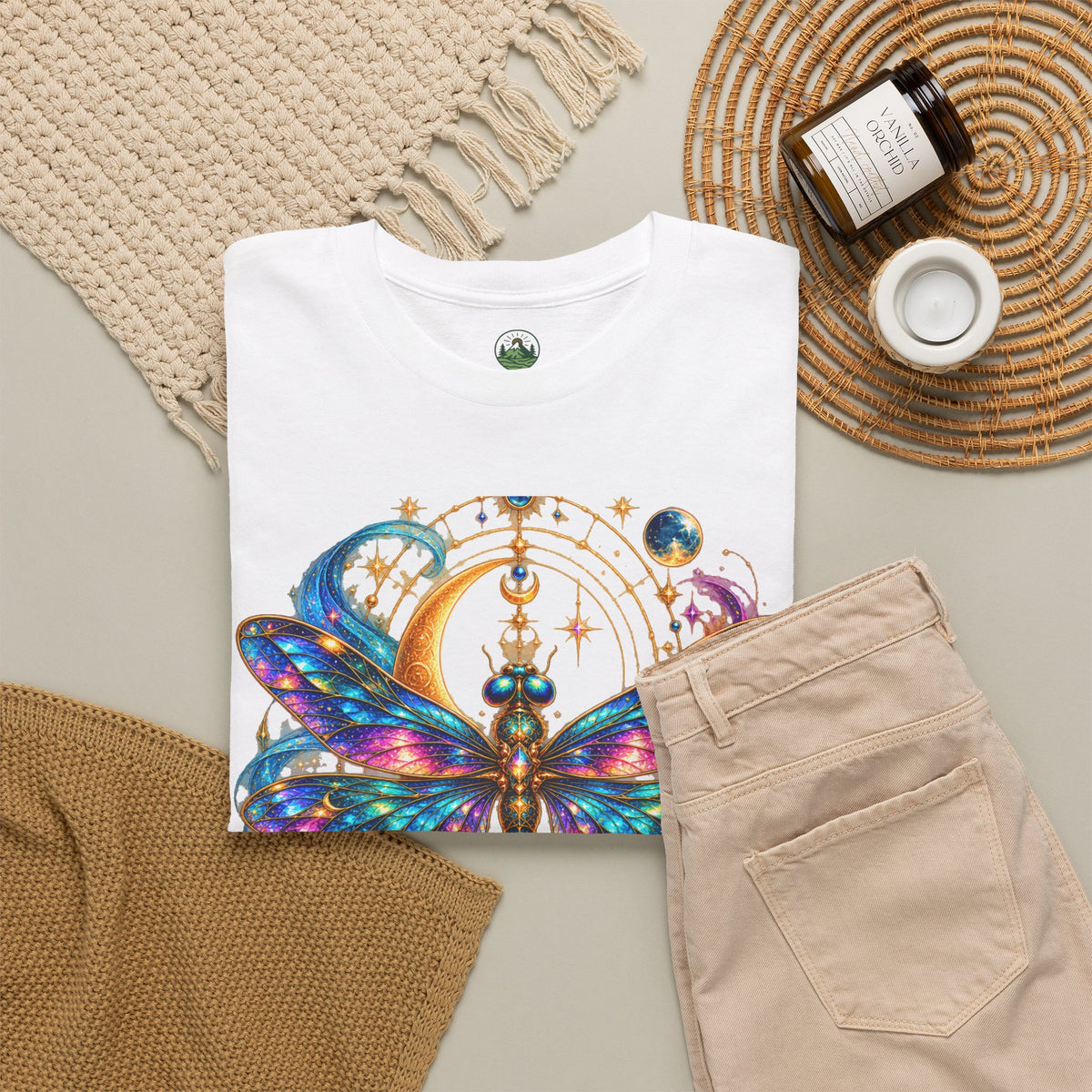 Celestial Dragonfly T-Shirt – Moon & Wildflower Nature Tee