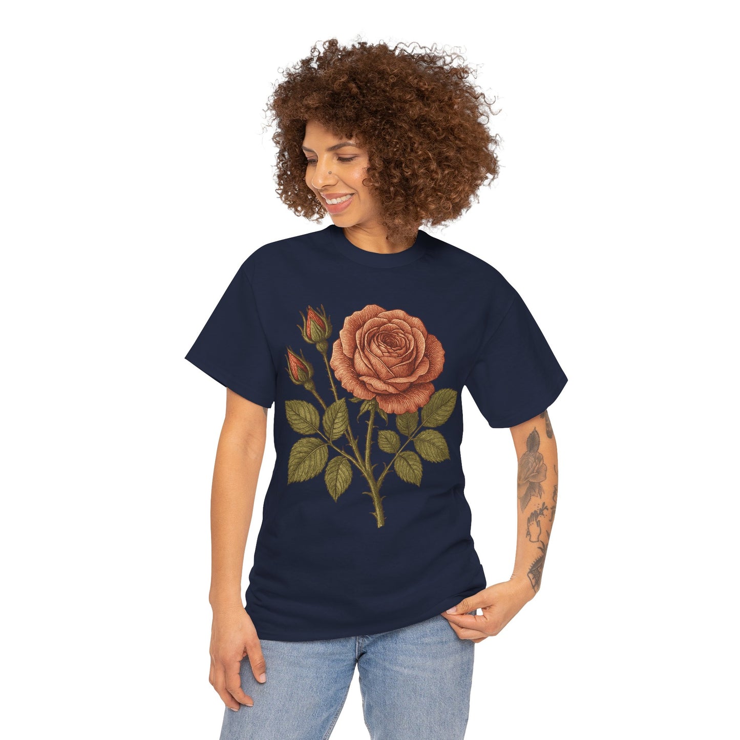 Vintage Botanical Rose T-Shirt – Minimalist Floral Aesthetic Tee