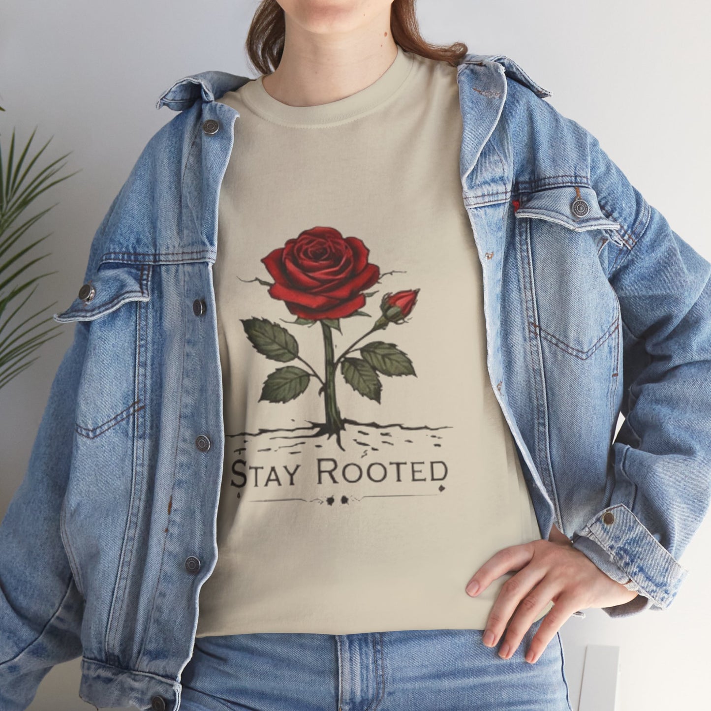 Stay Rooted Rose T-Shirt – Minimalist Nature Graphic Tee, Unisex Botanical Shirt, Nature Lover Gift