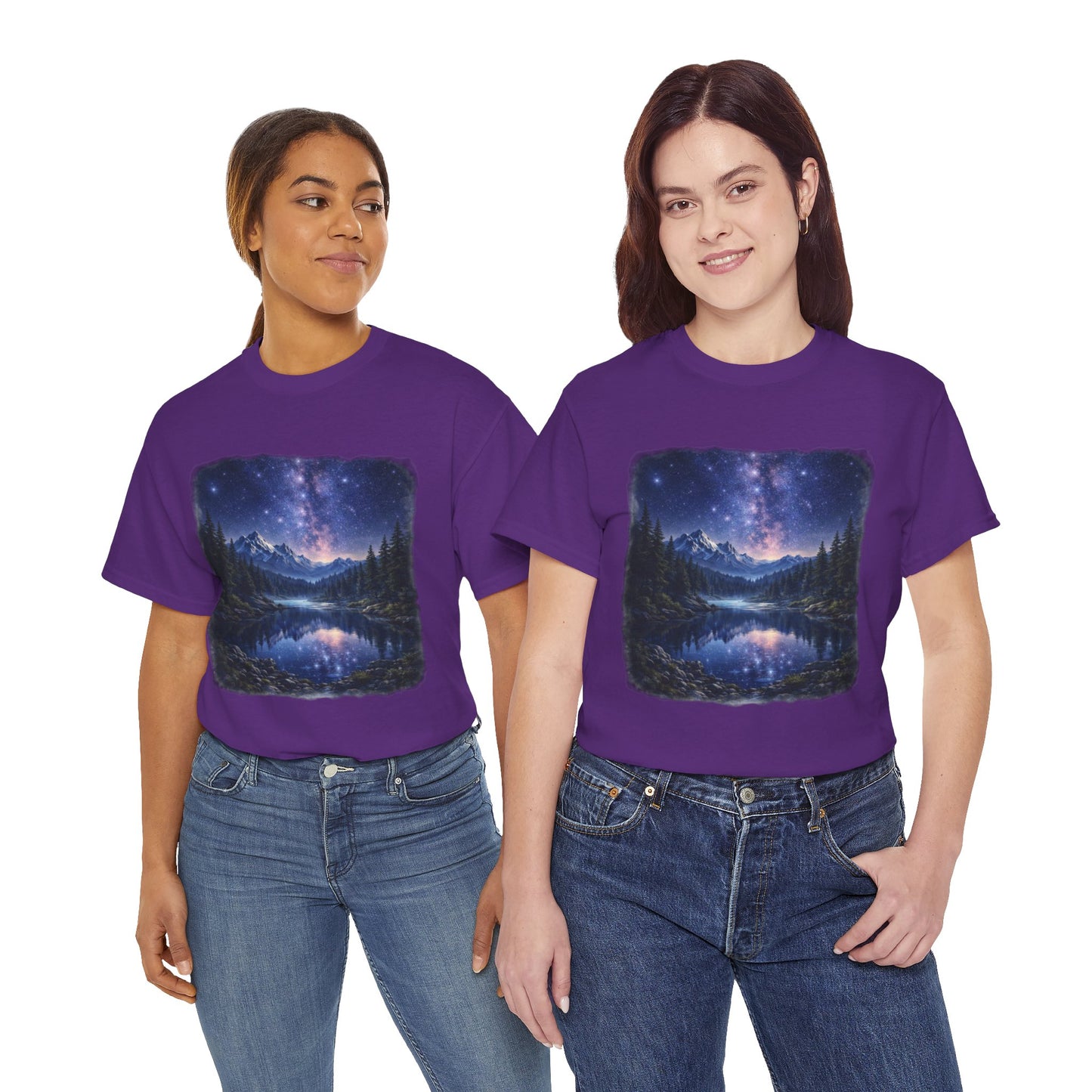 Midnight Reflection Nature T-Shirt – Moonlit Lake & Forest Design