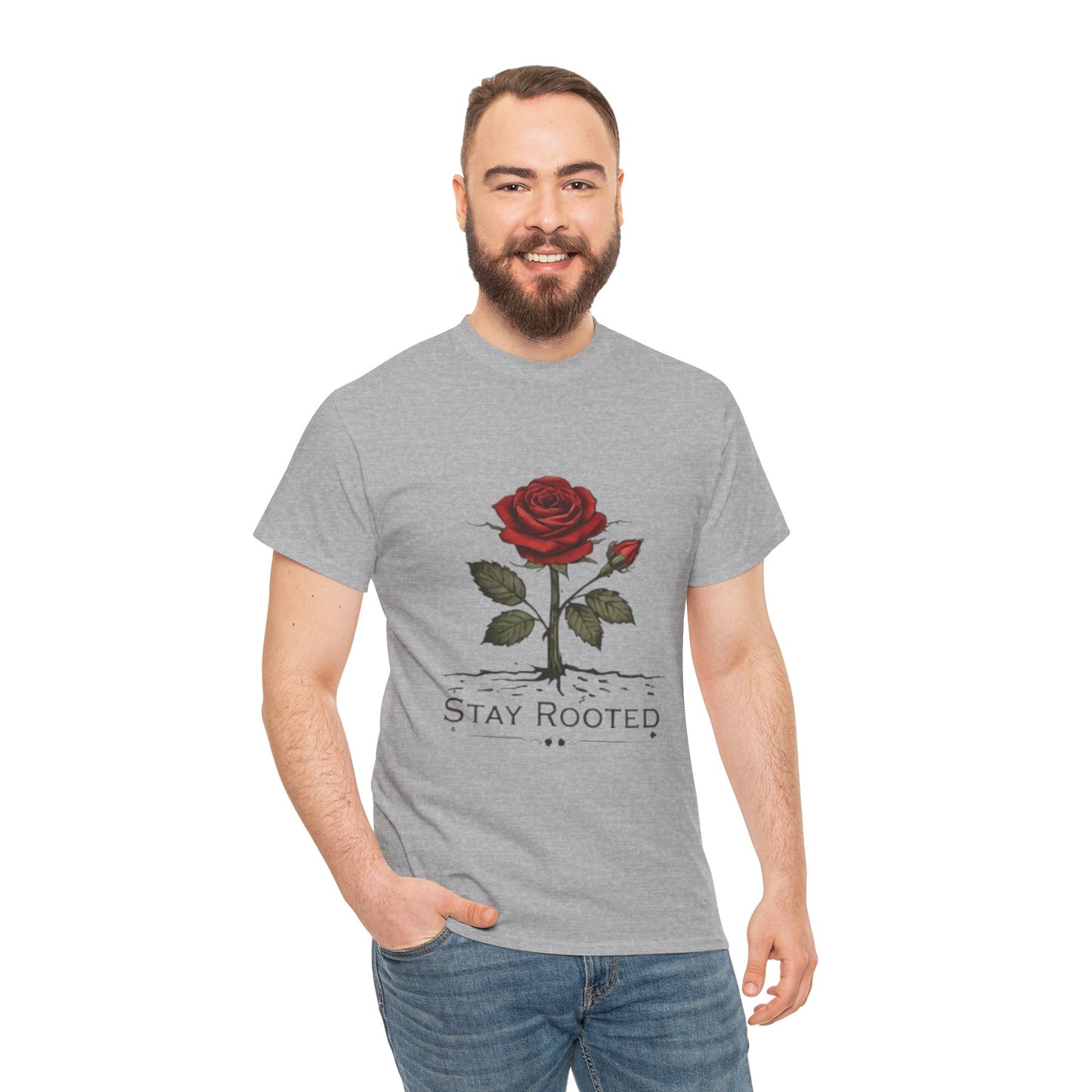 Stay Rooted Rose T-Shirt – Minimalist Nature Graphic Tee, Unisex Botanical Shirt, Nature Lover Gift
