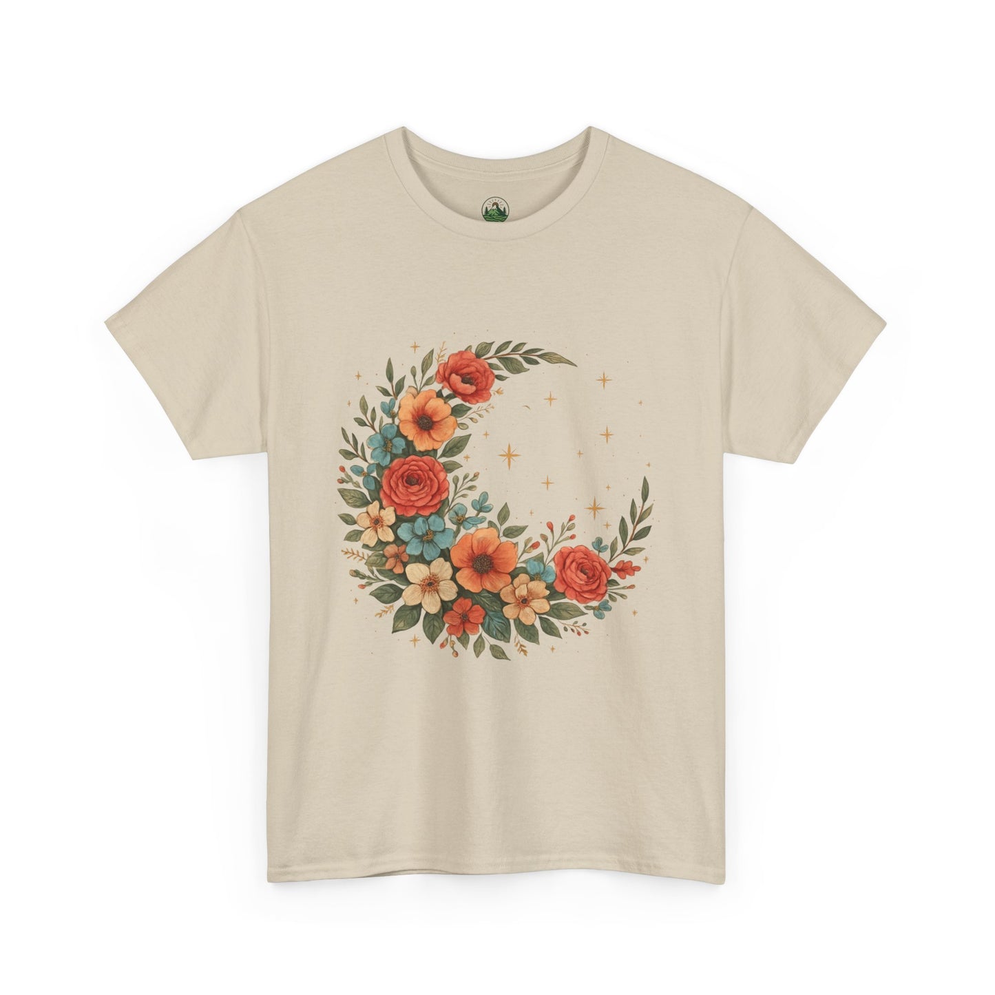 Floral Crescent Moon T-Shirt – Boho Nature Aesthetic Tee