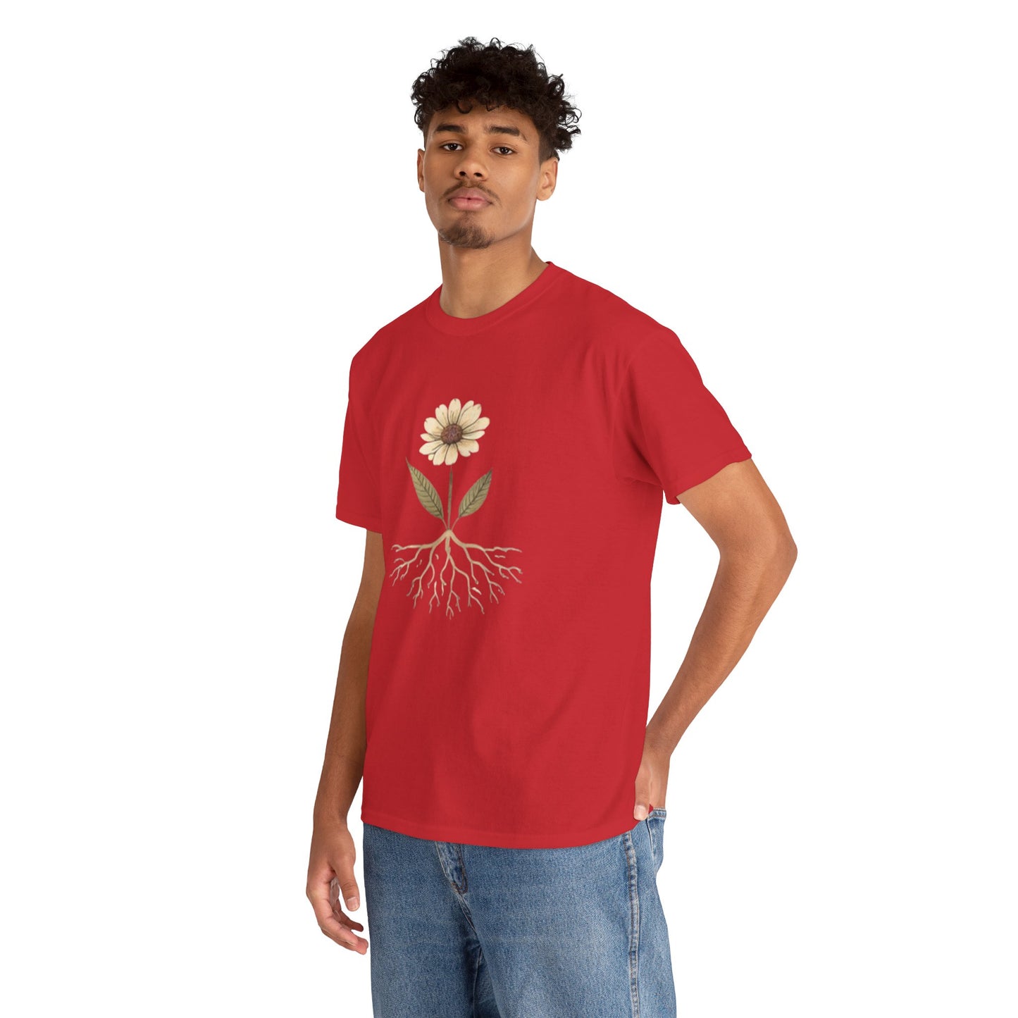 Minimalist Flower Roots T-Shirt – Nature Inspired Graphic Tee, Botanical Design, Aesthetic Plant Shirt, Unisex Cotton Tee