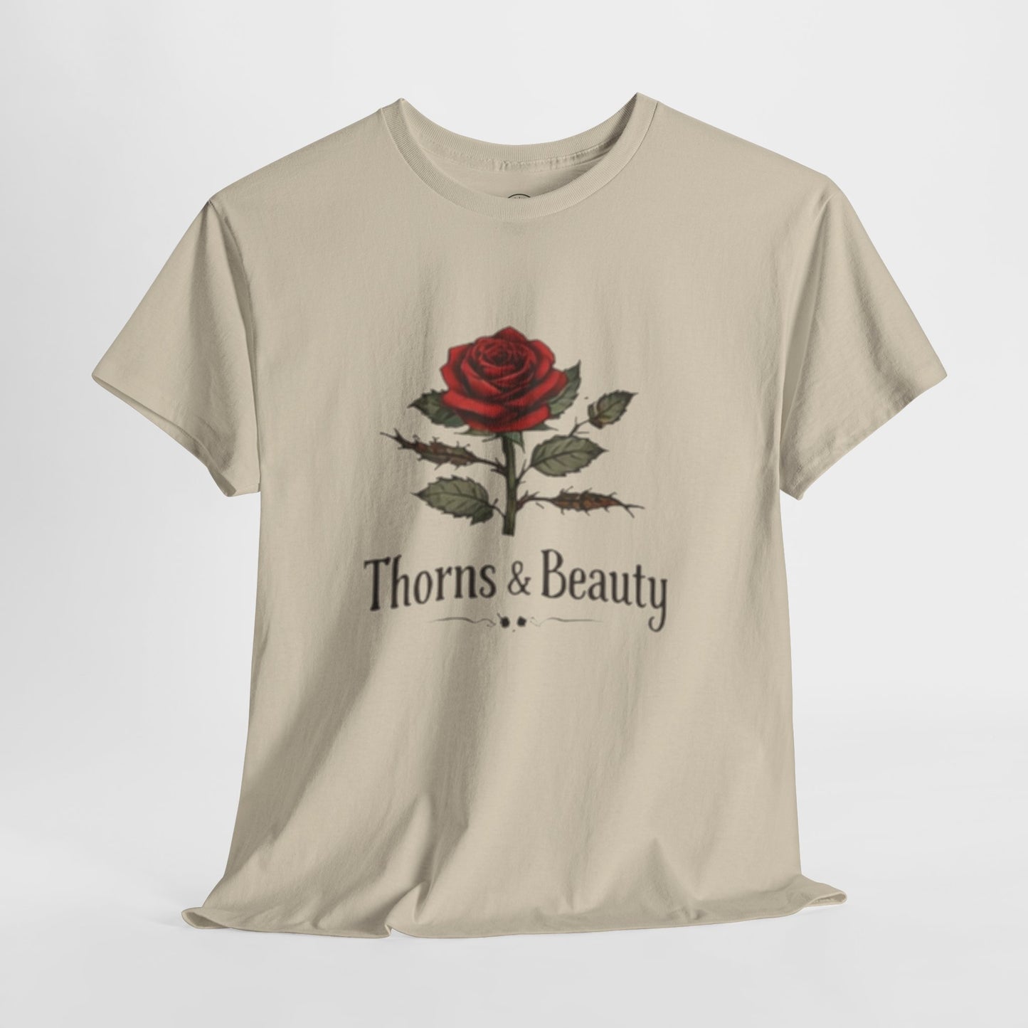 Thorns & Beauty Rose T-Shirt – Minimalist Floral Graphic Tee, Aesthetic Rose Design, Elegant Botanical Shirt