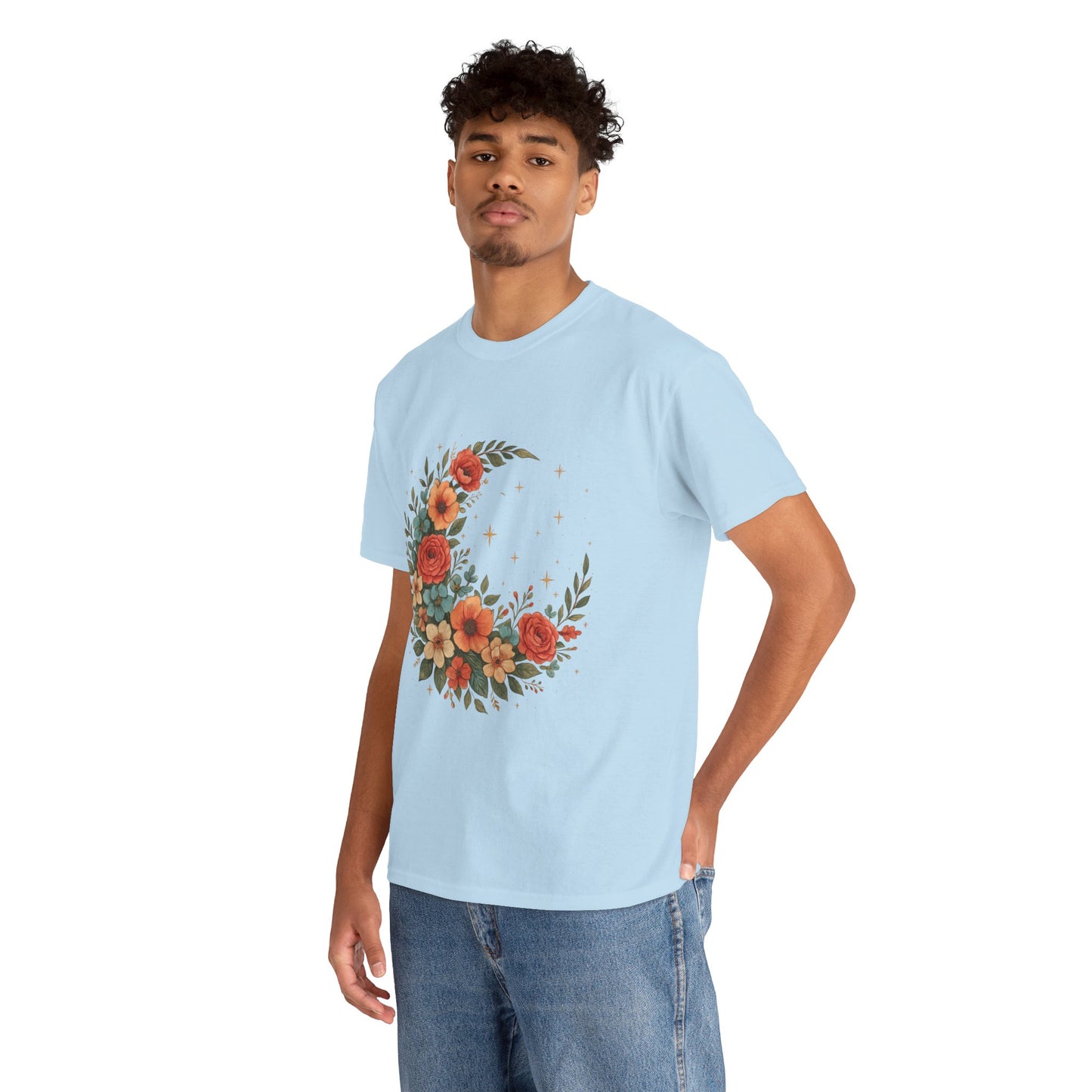 Floral Crescent Moon T-Shirt – Boho Nature Aesthetic Tee