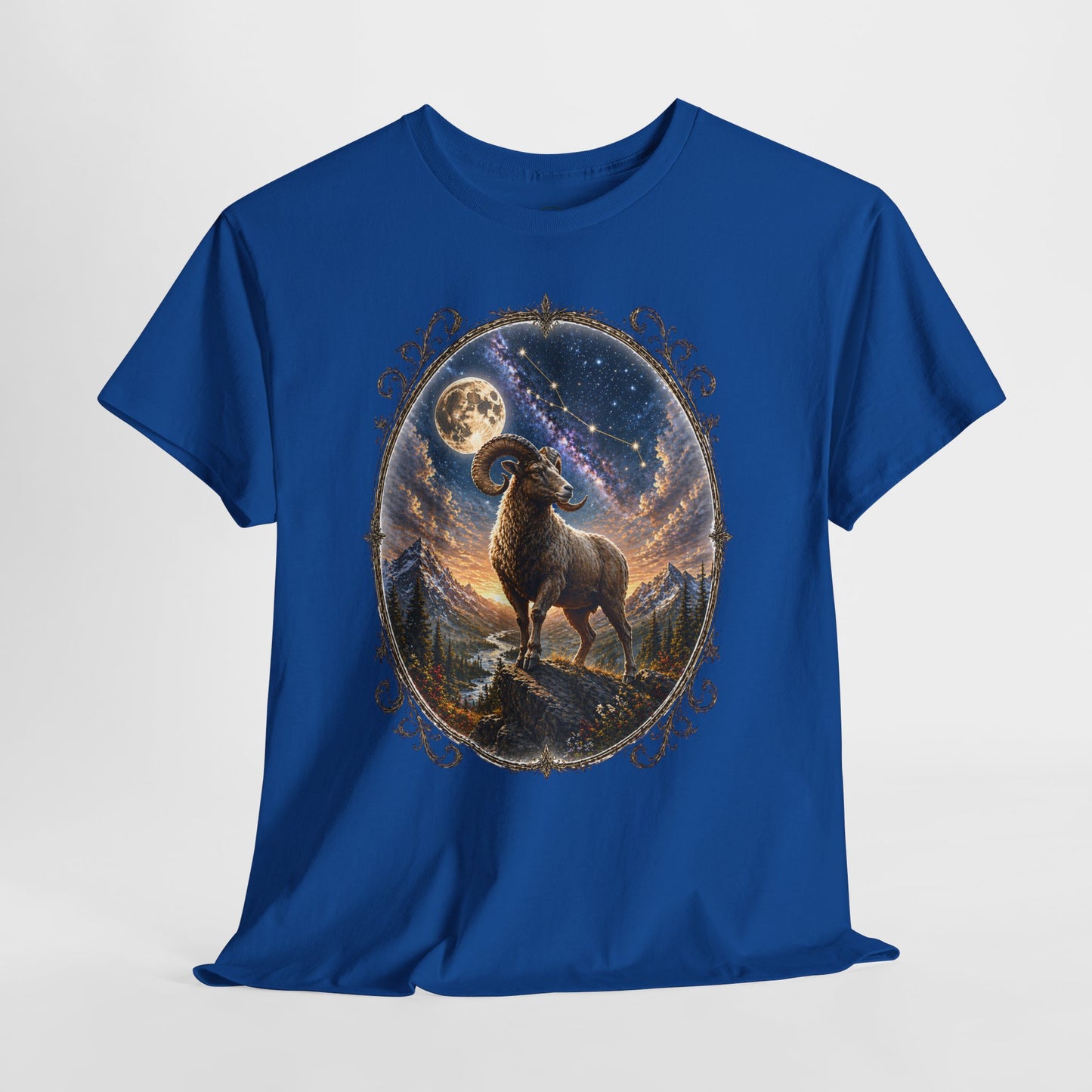 Aries Zodiac T-Shirt – Mystic Ram Moon Shirt, Astrology Graphic Tee, Spiritual Horoscope Design