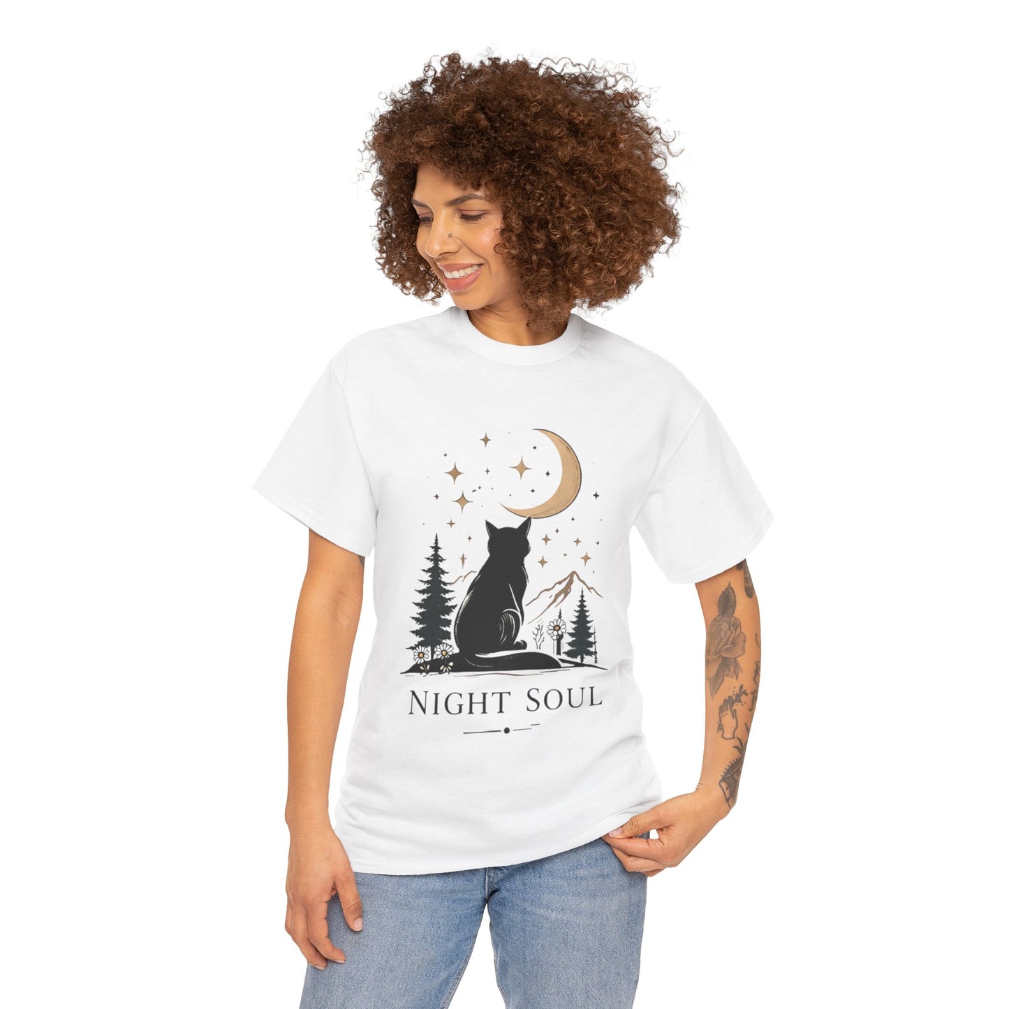 Black Cat Moon T-Shirt – Night Soul Aesthetic Tee, Minimalist Cat Lover Shirt